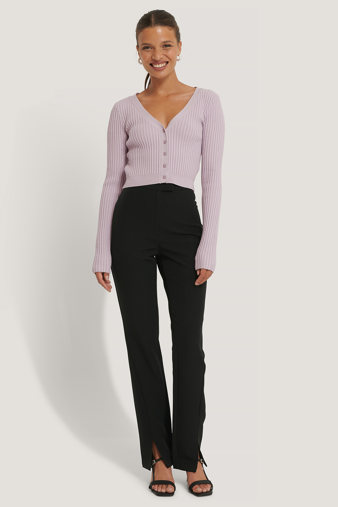 Black Pantalon De Costume Fendu À L'Avant