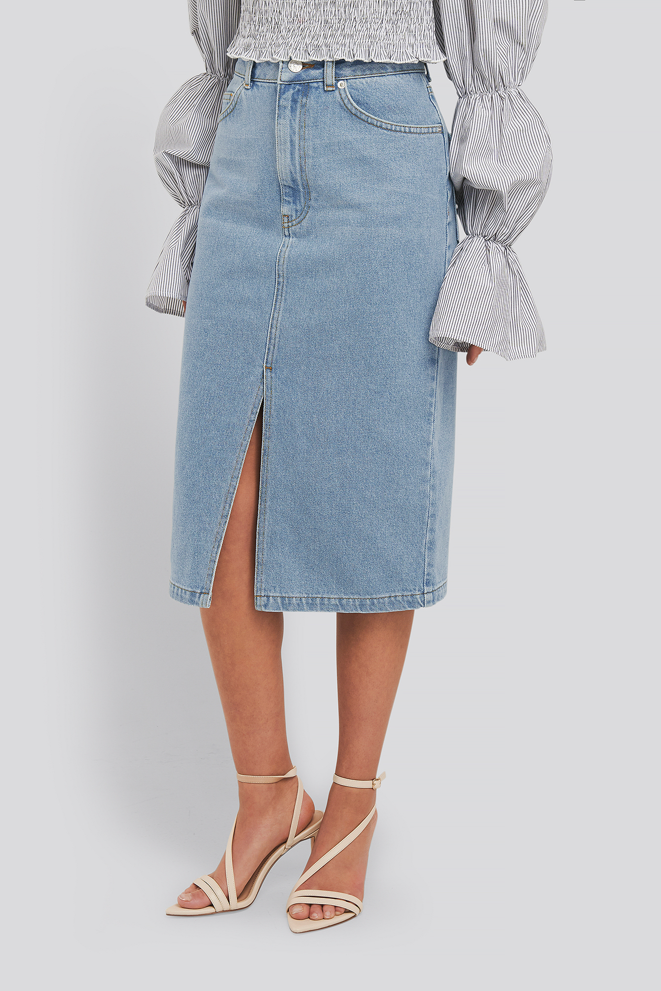 Front Split Midi Denim Skirt Bleu nakd.fr
