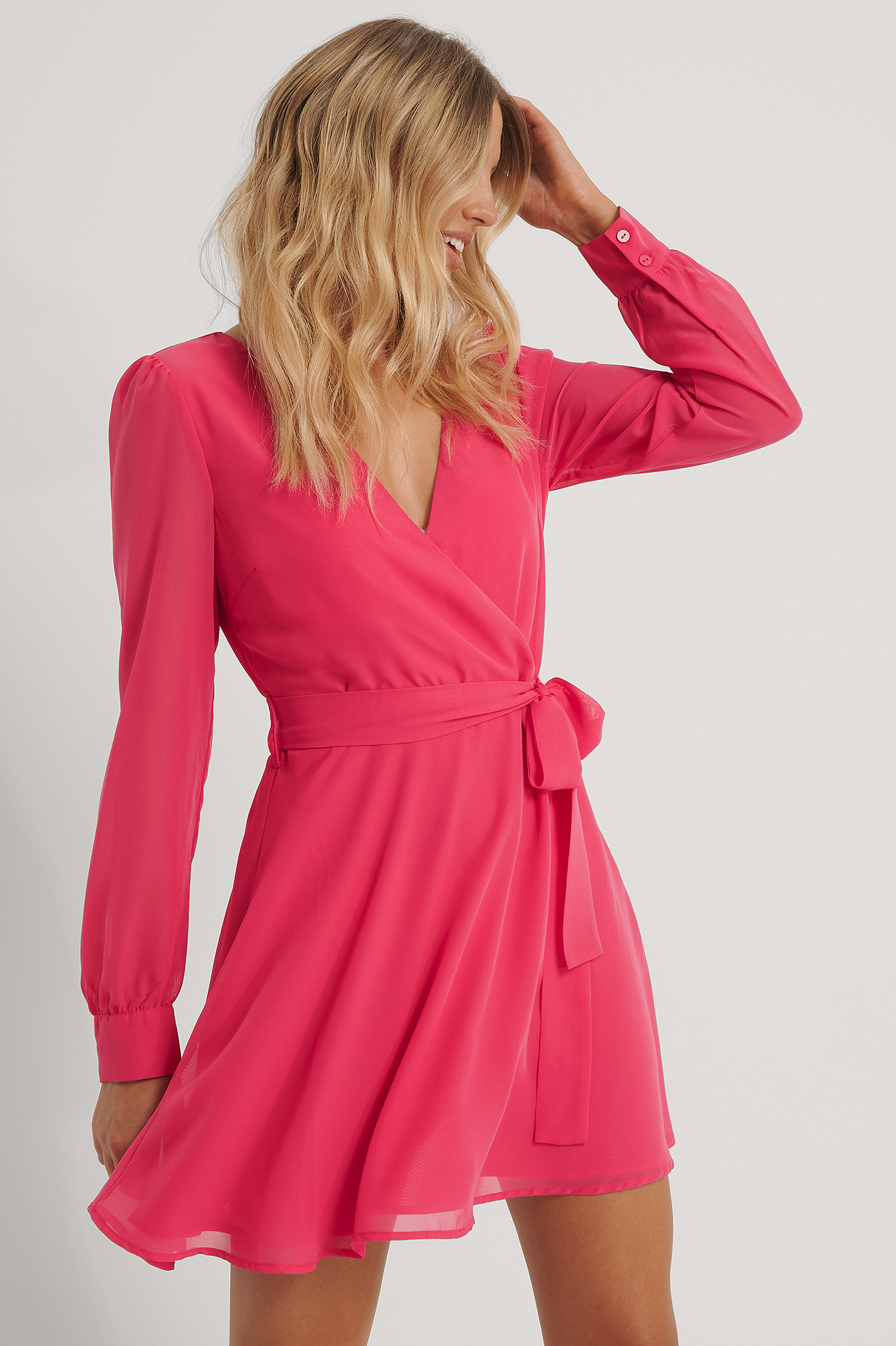 Robe Portefeuille En Mousseline Rose | na-kd.fr