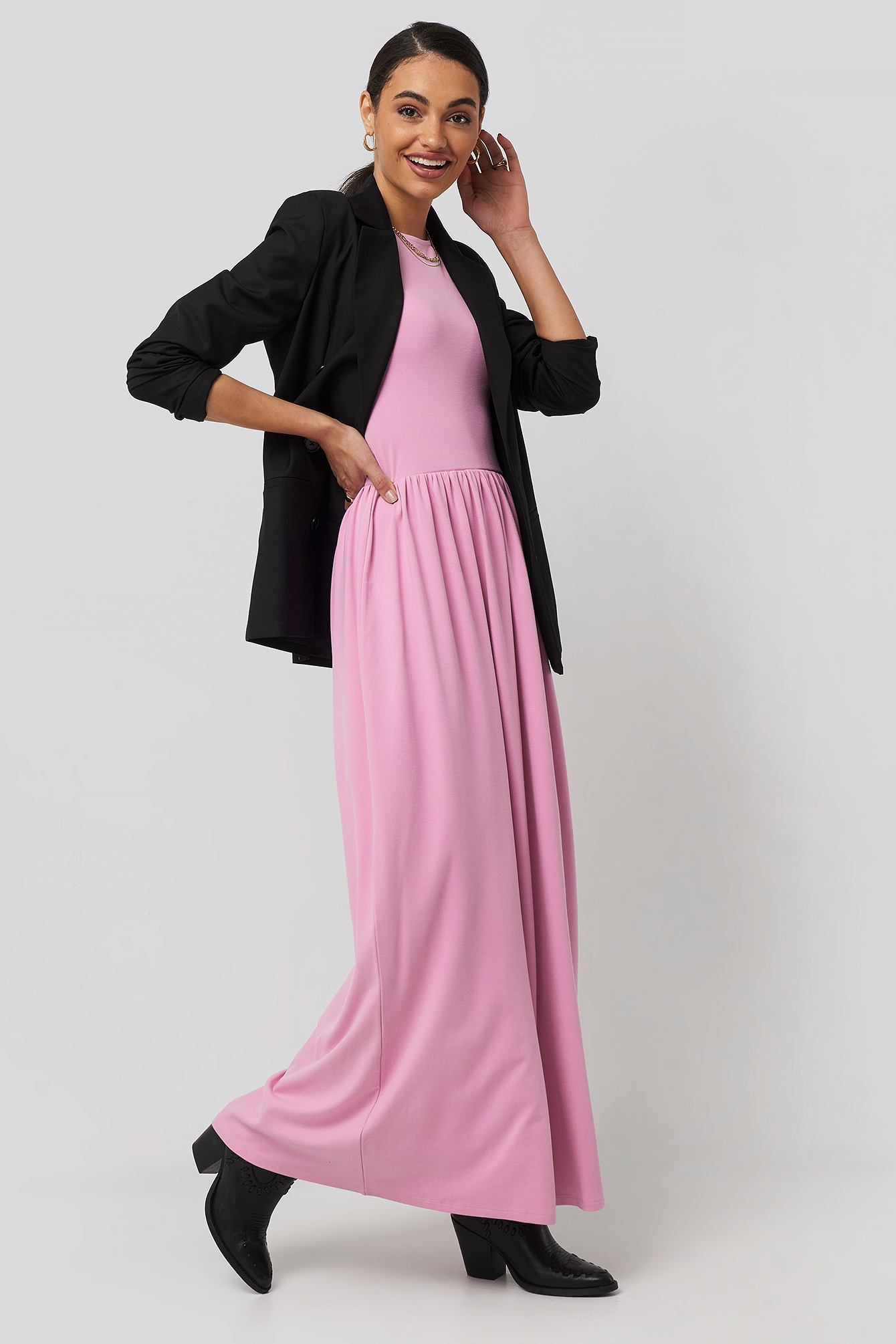 Pink Full Skirt Jersey Maxi Dress