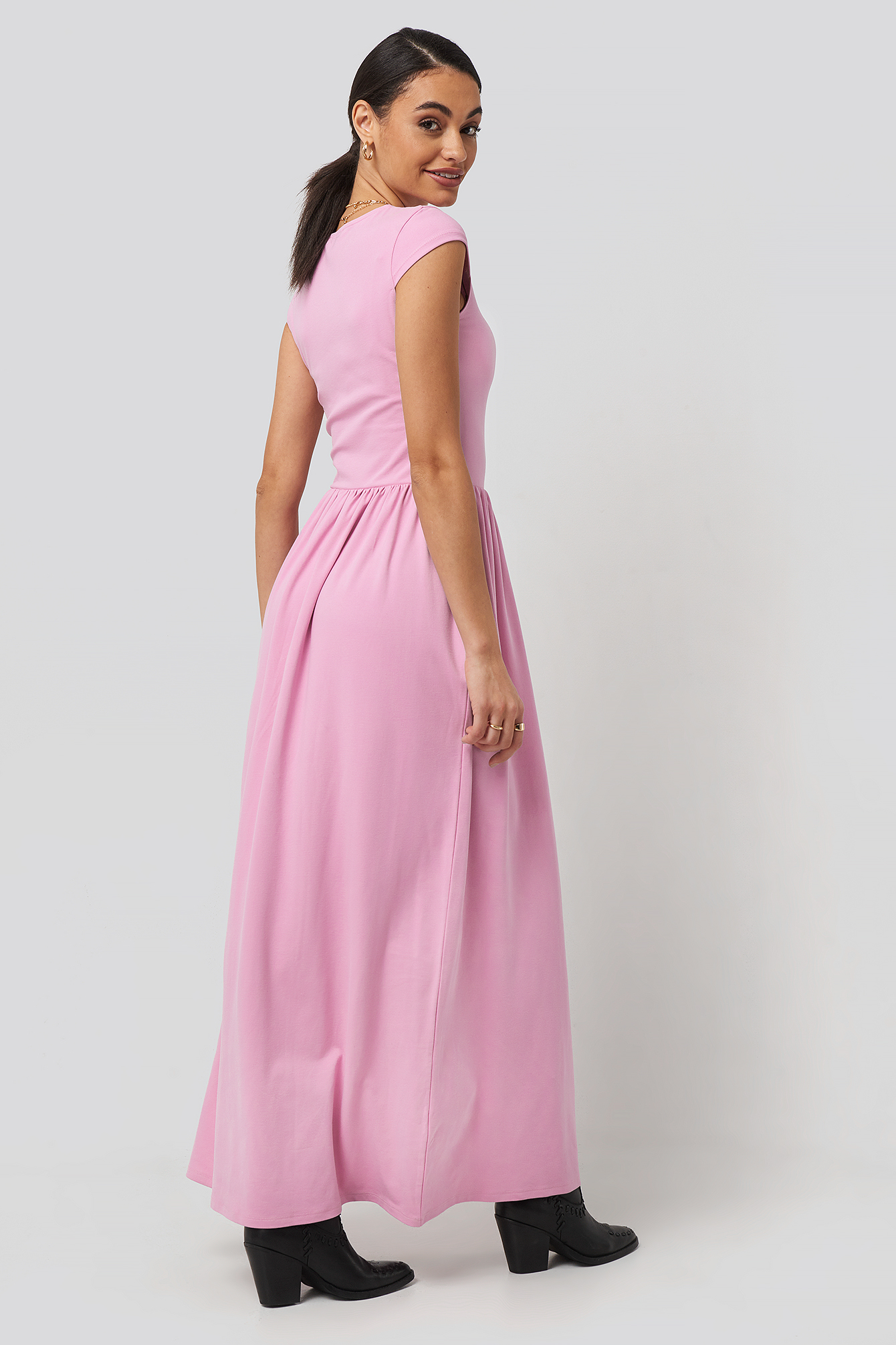 Pink Full Skirt Jersey Maxi Dress