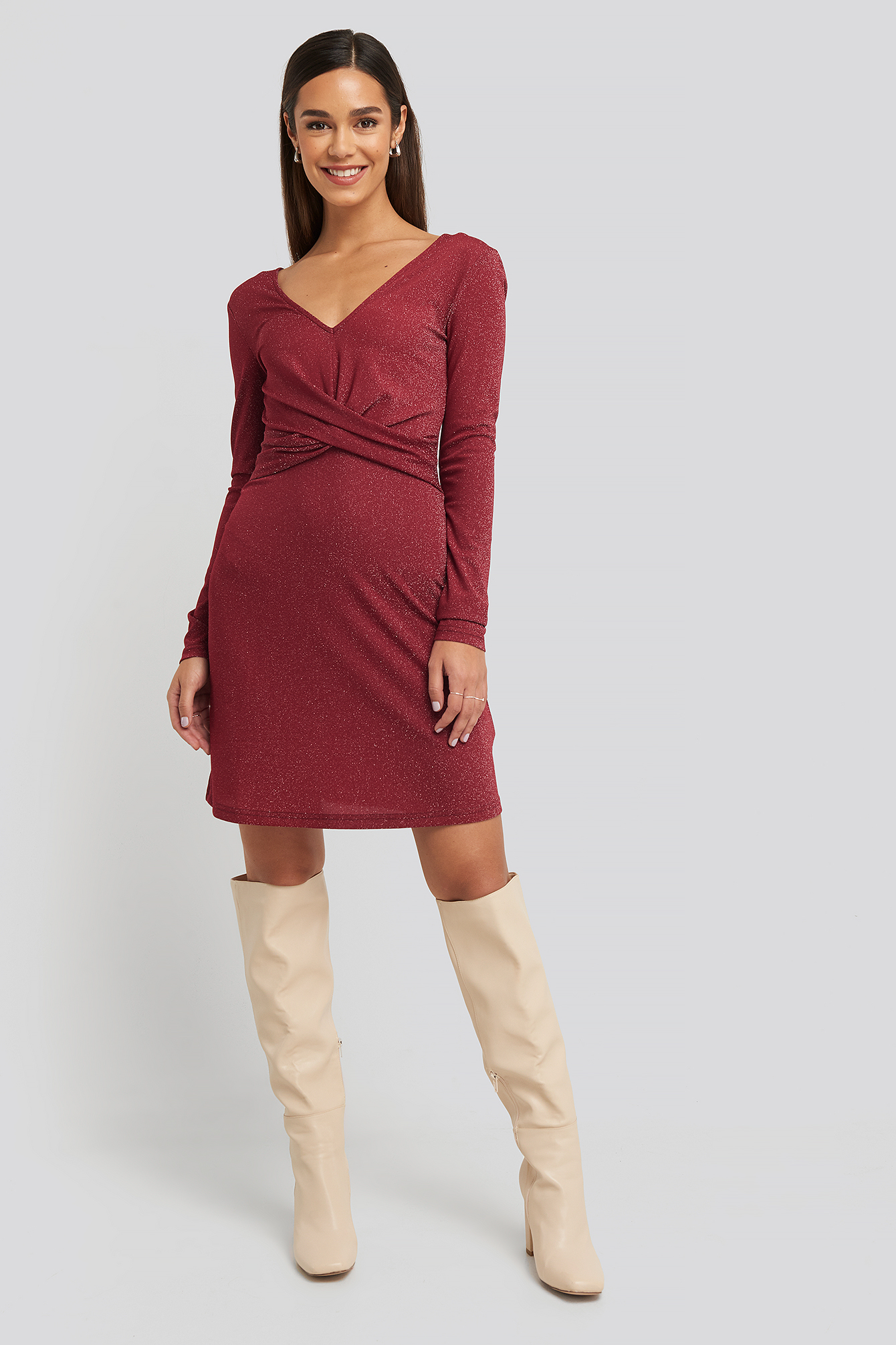 Red Glittery V-neck Dress