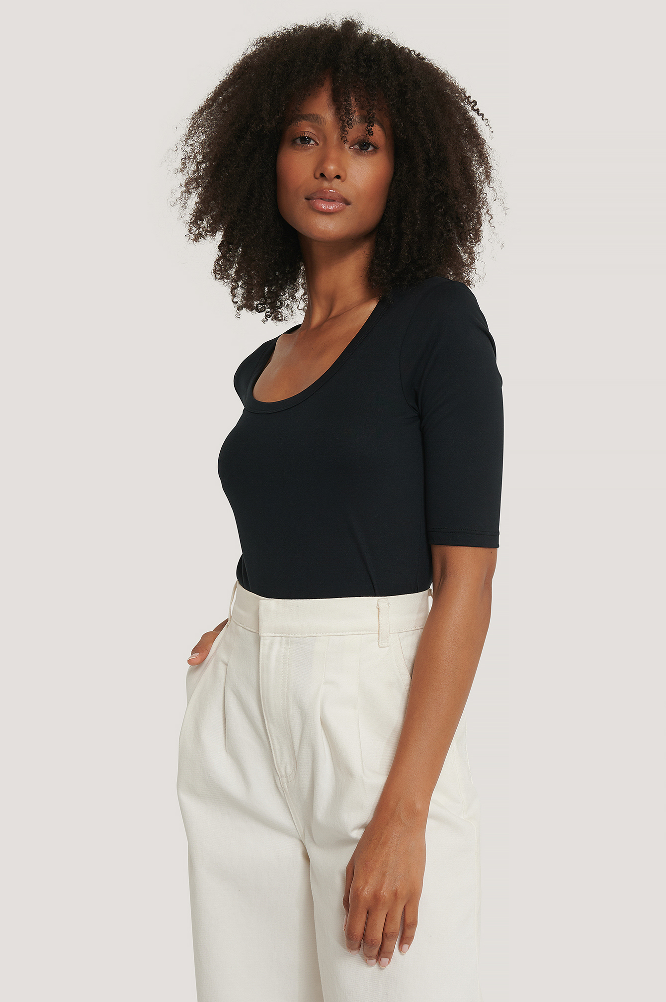 Black Haut À Manches Mi-Longues