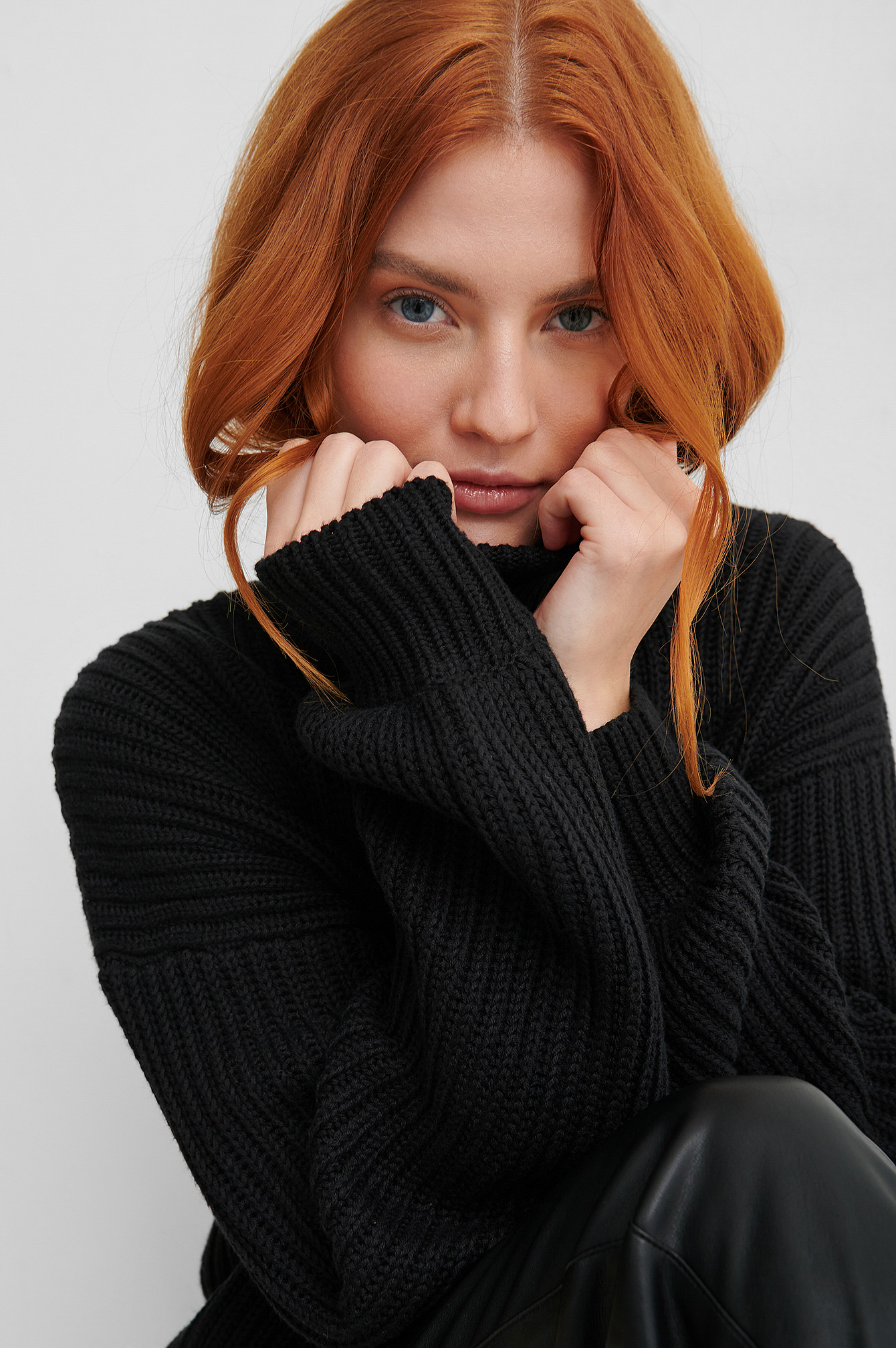 Black Biologique Sweater Tricoté Manches Ballon