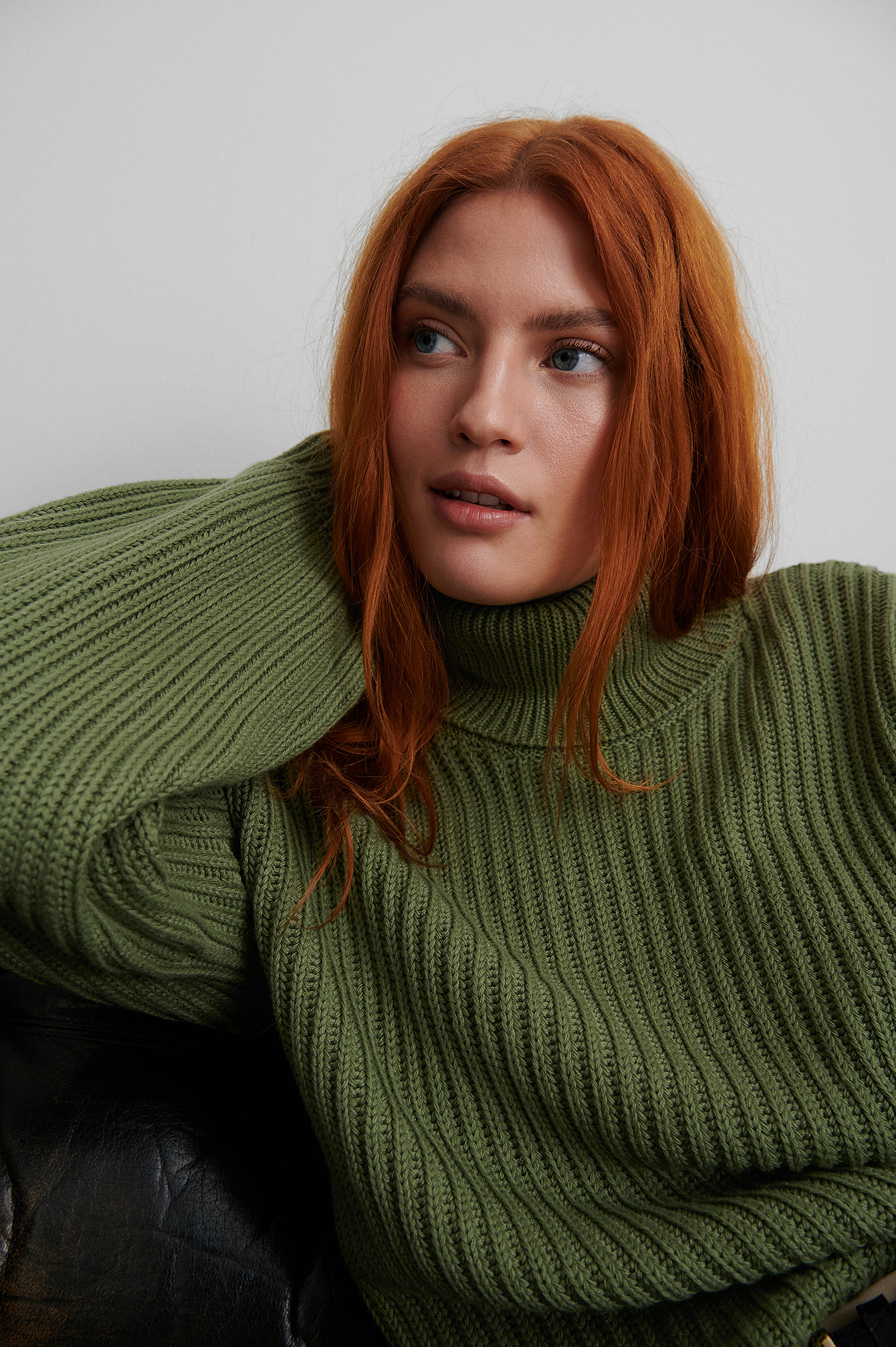 Khaki Biologique Sweater Tricoté Manches Ballon