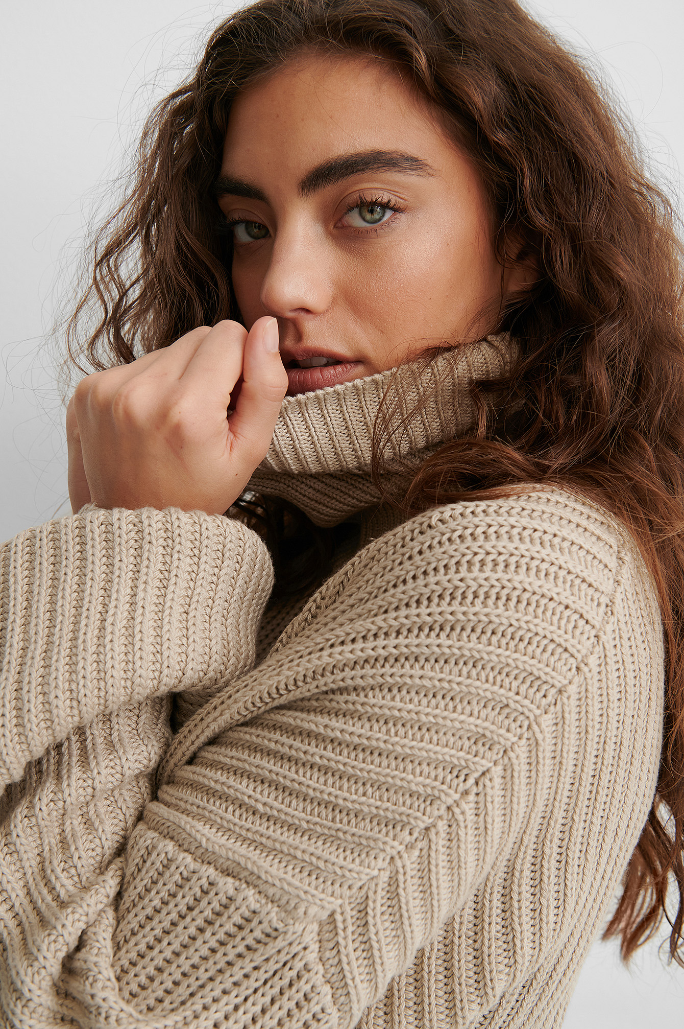 Beige Biologique Sweater Tricoté Manches Ballon