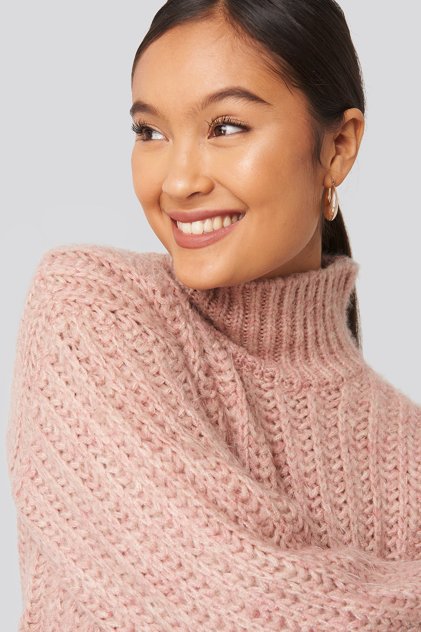 Dusty Pink Statement By NA-KD Influencers Andrea Badendyck High Neck Heavy Knitted Sweater