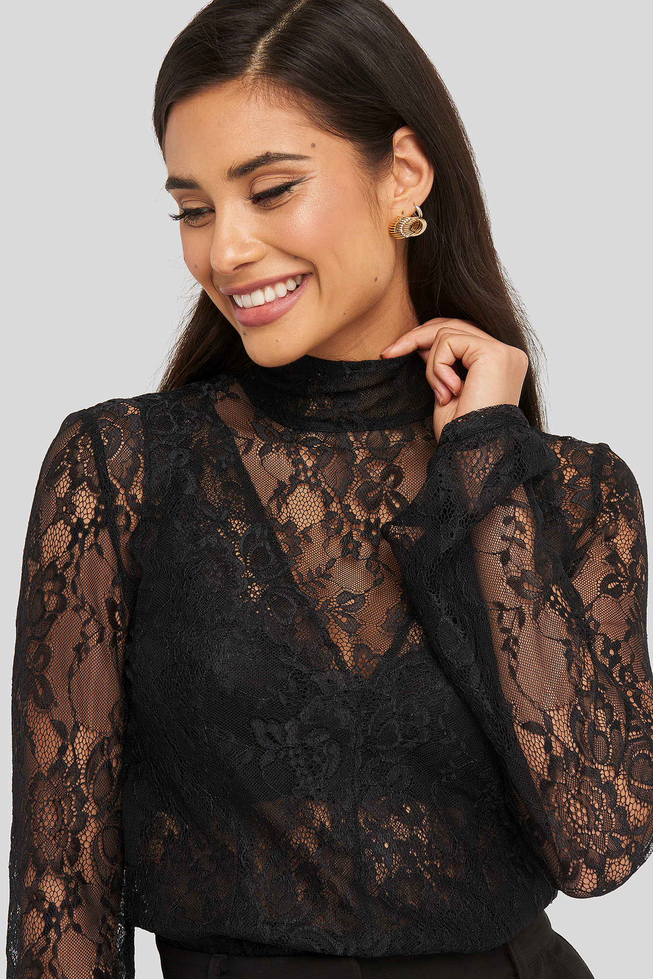 Black NA-KD Party High Neck Lace Top