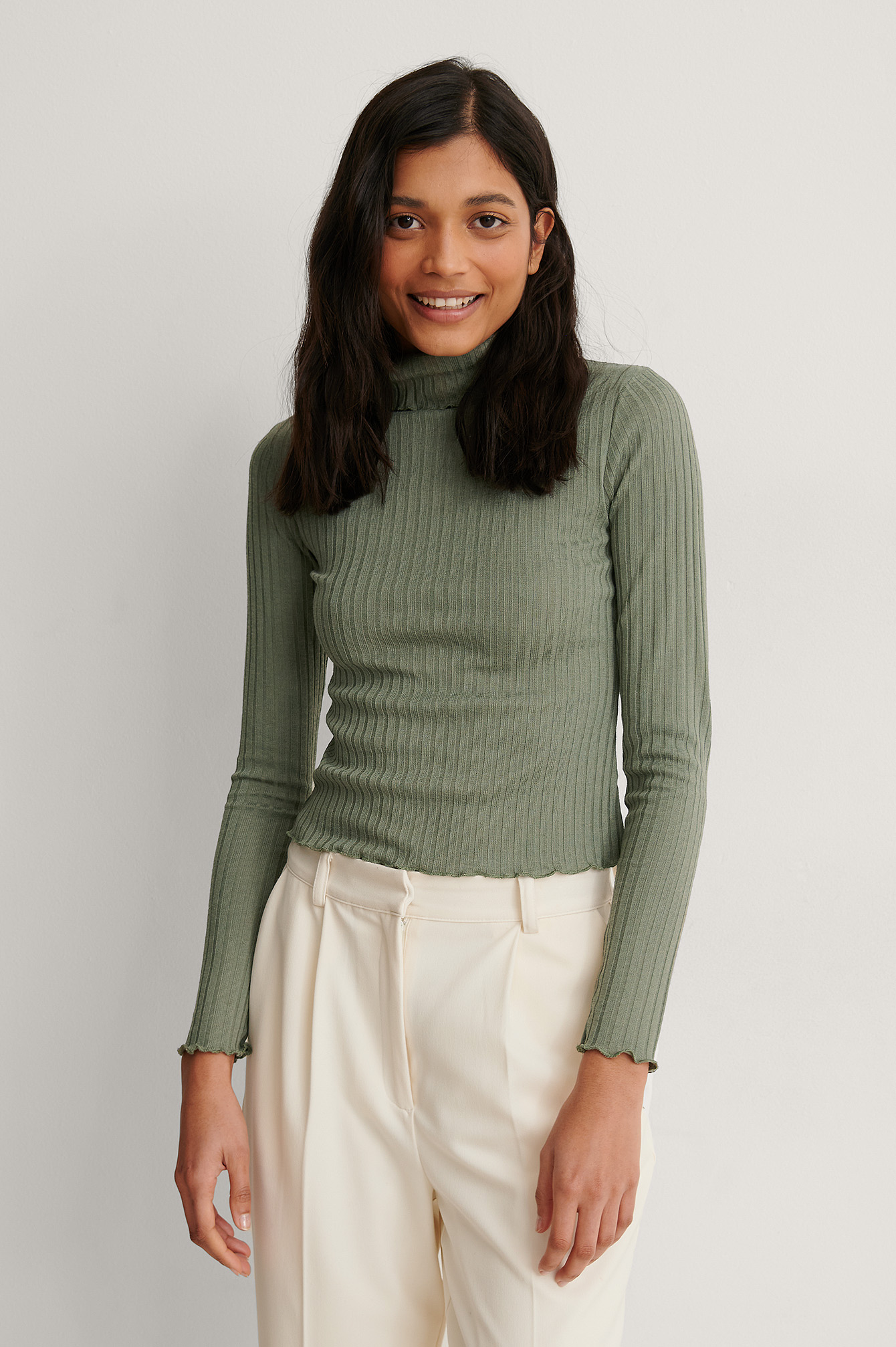 Khaki Recyclé Top Manches Longues