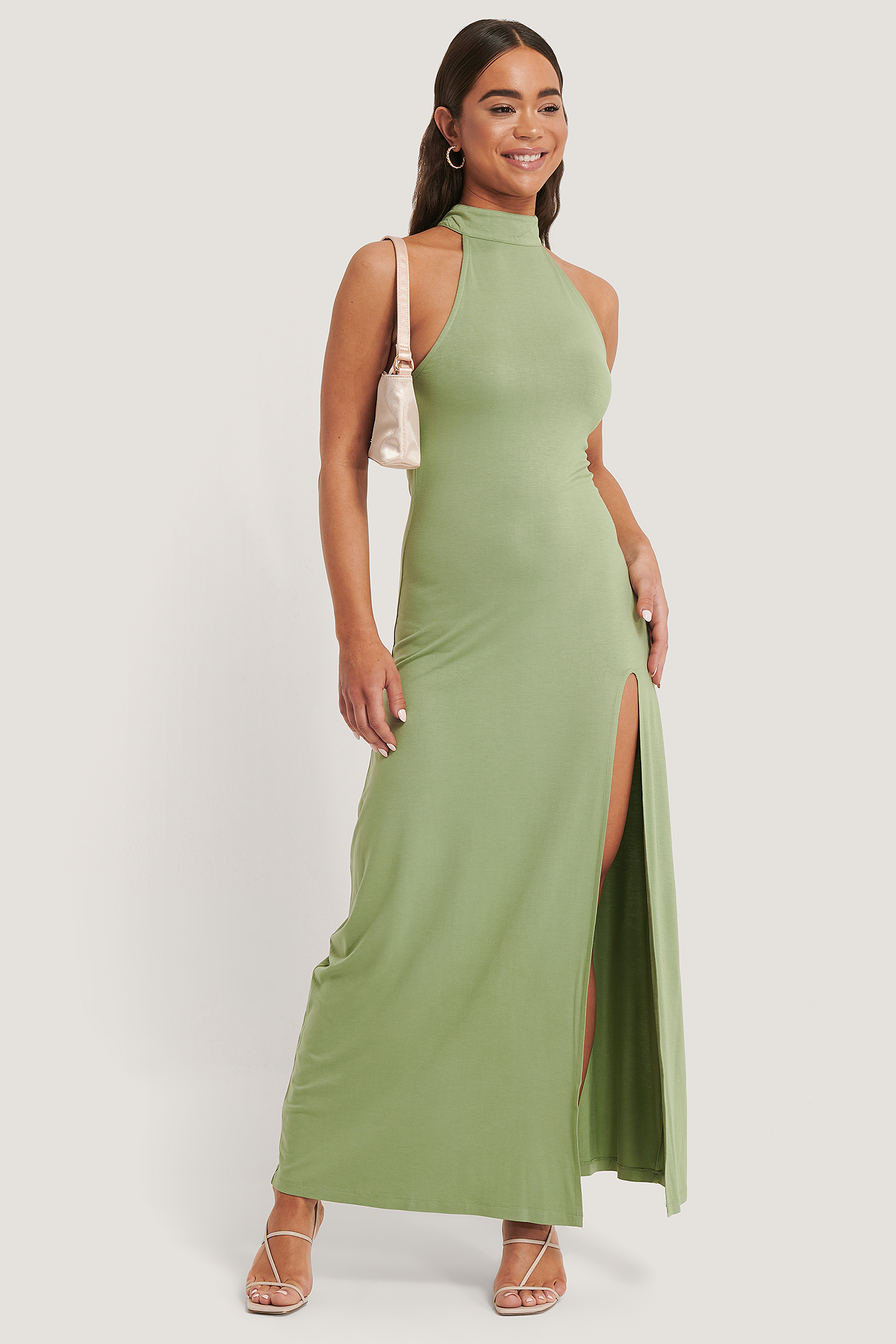 Green Maxi Robe Col Haut