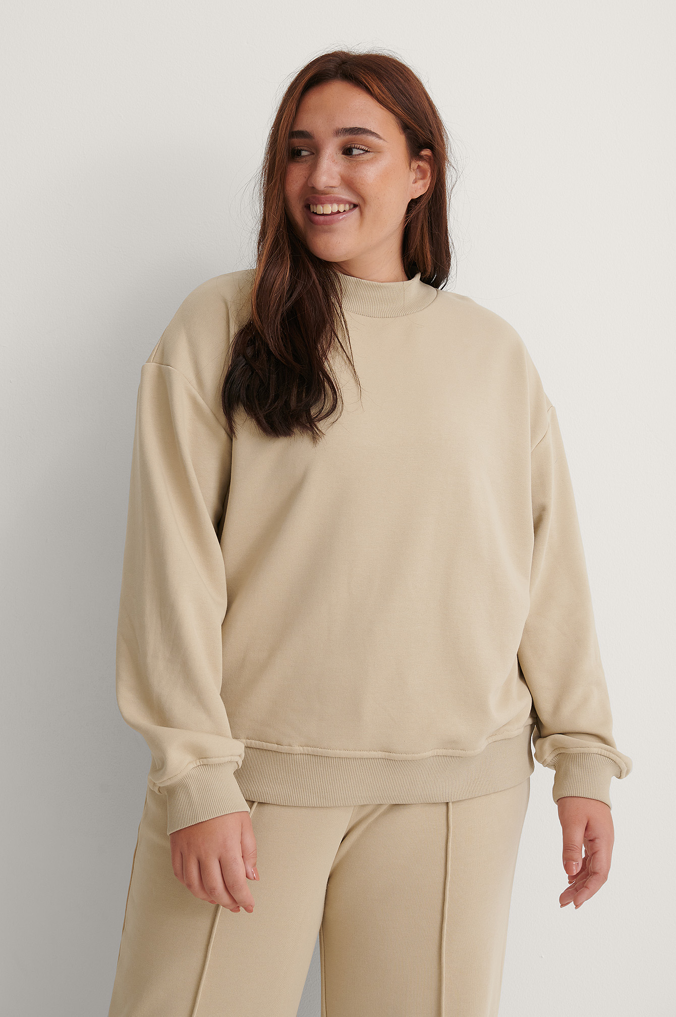 Beige Biologique Sweatshirt Col Haut
