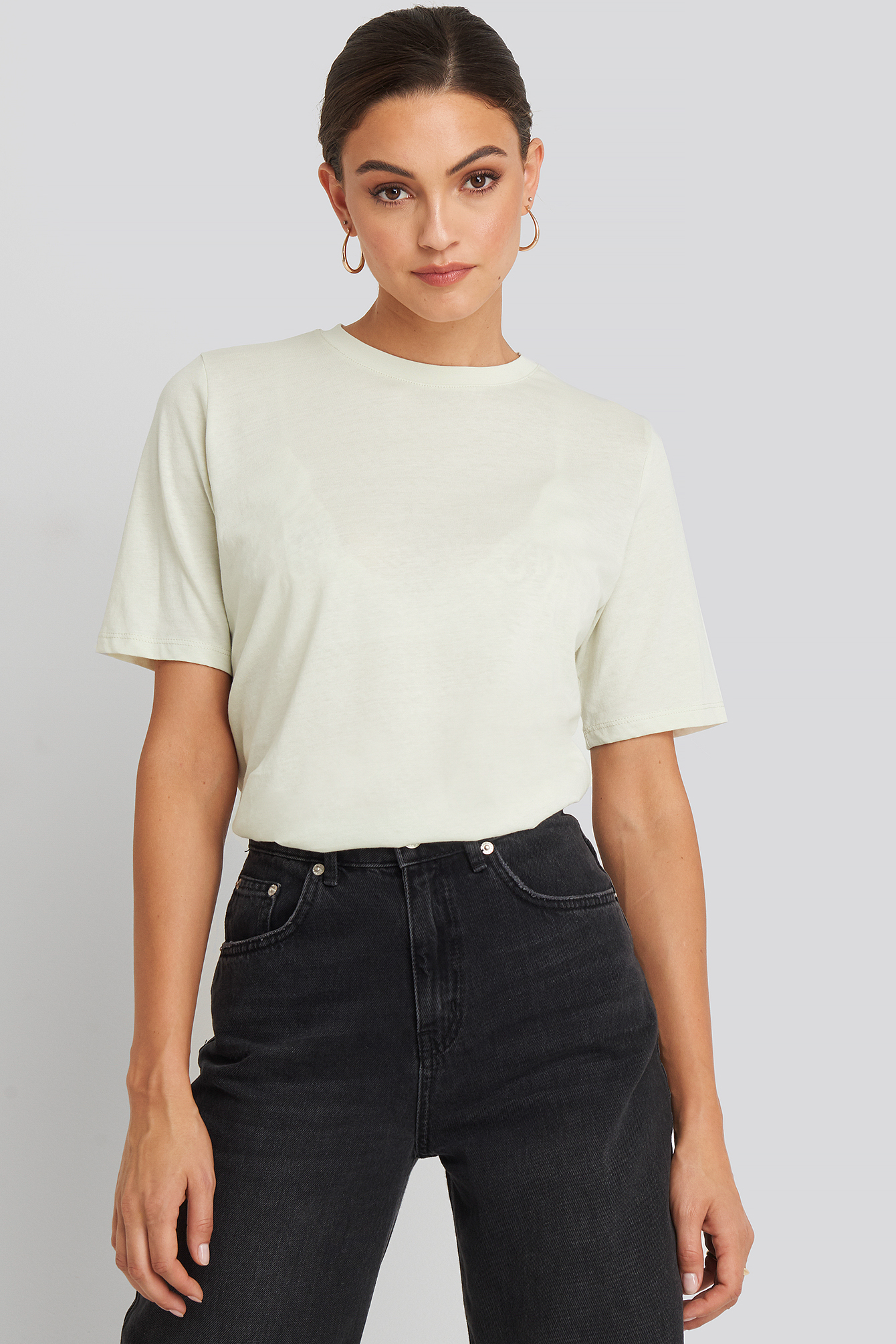 Dusty Light Beige Tee-Shirt À Col Rond Haut