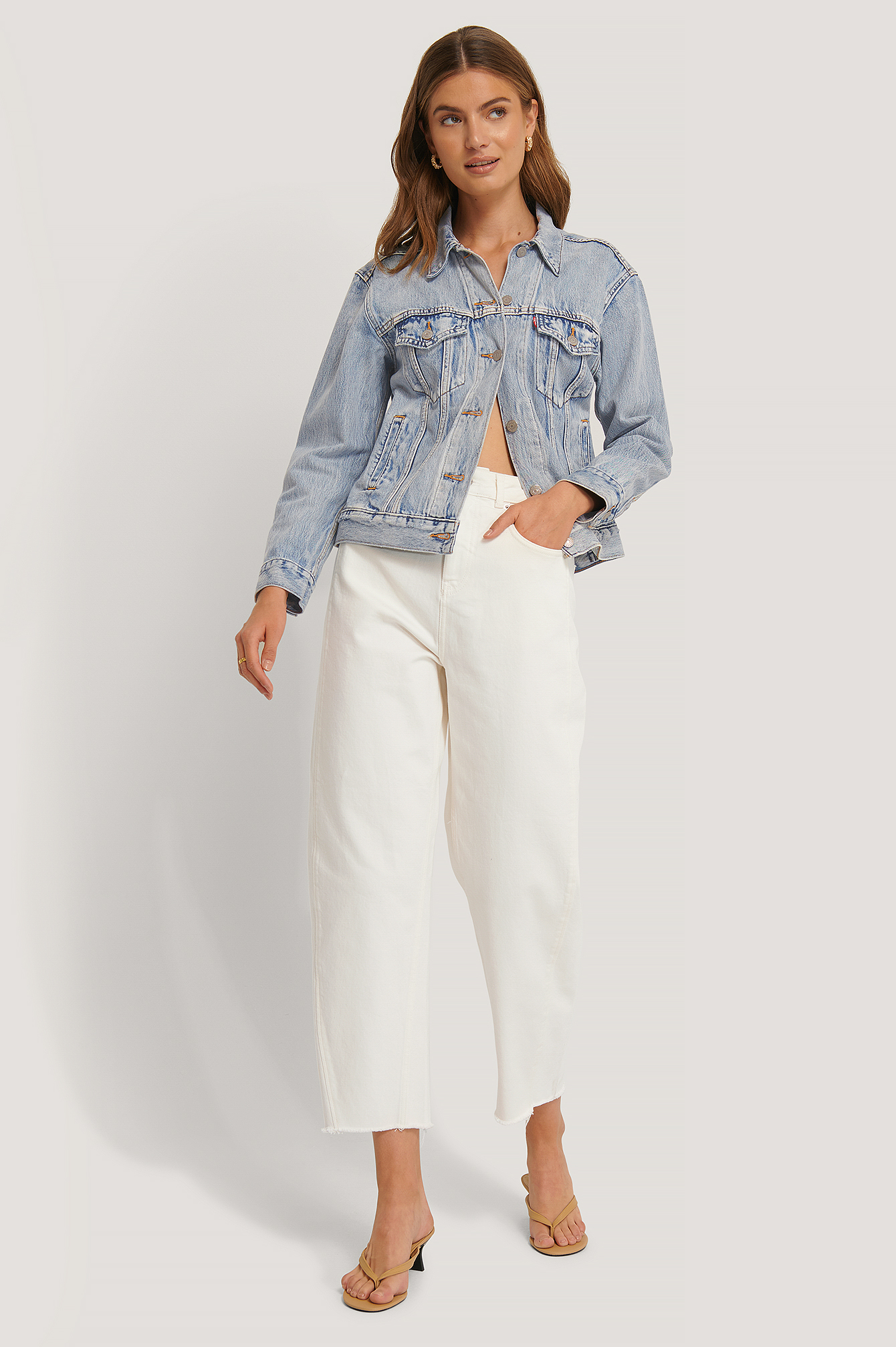 Off White High Waist Barrel Leg Jeans