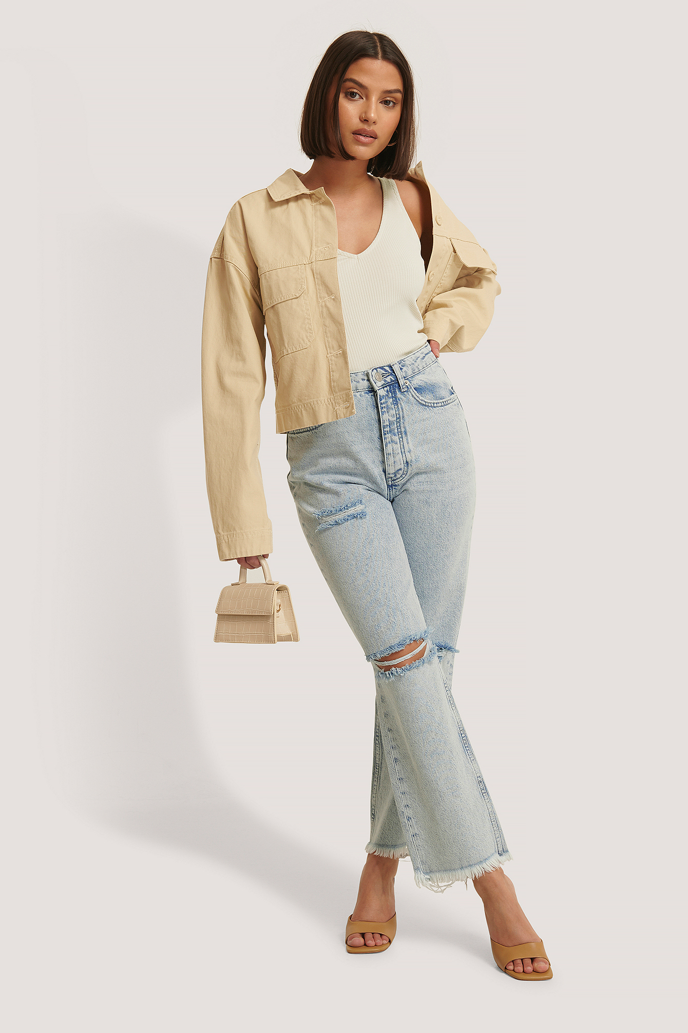 Light Blue Jean Déchiré Taille Haute