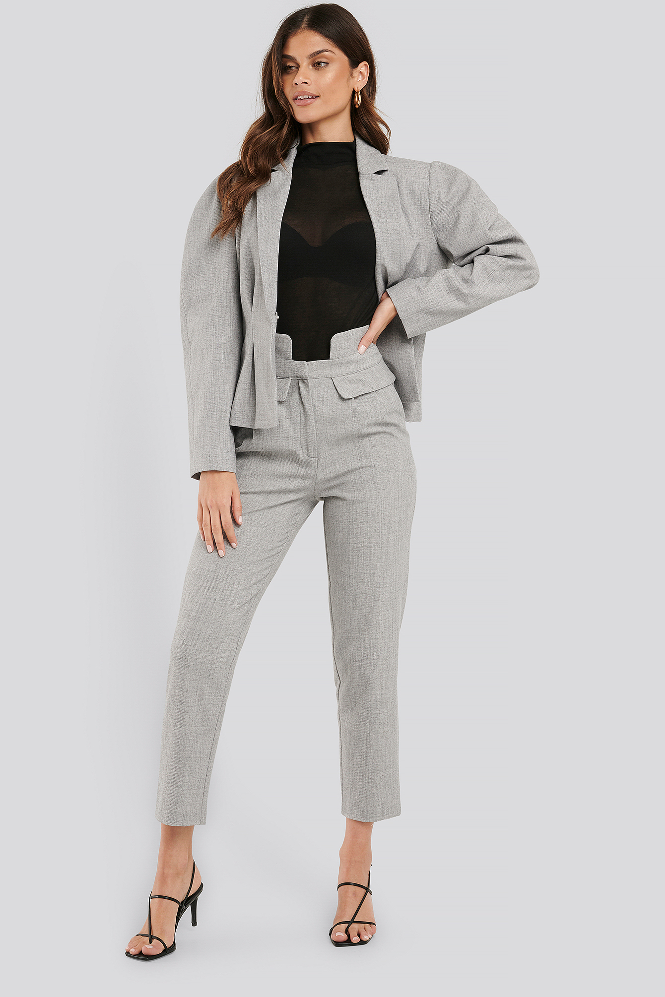 Grey High Waist Detailed Pants