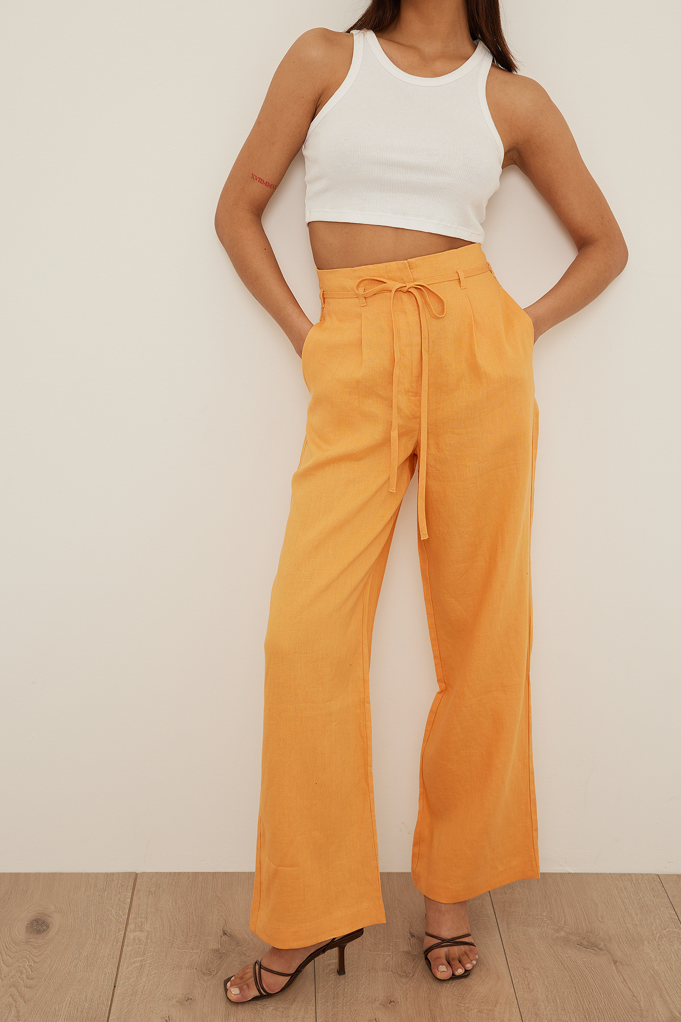 Orange Pantalon en lin taille haute