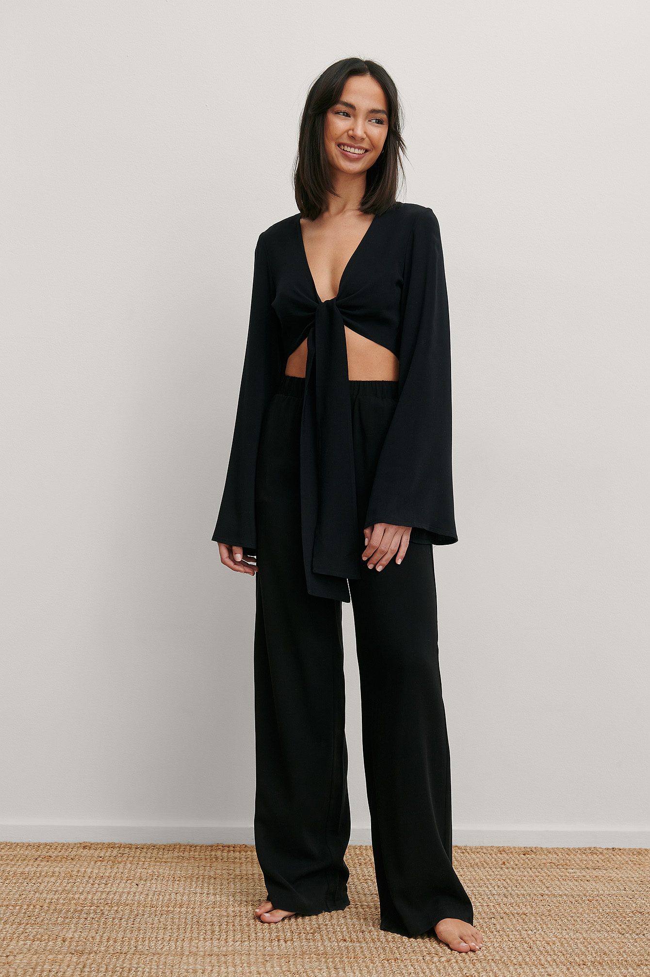 Black Pantalon Ample Taille Haute