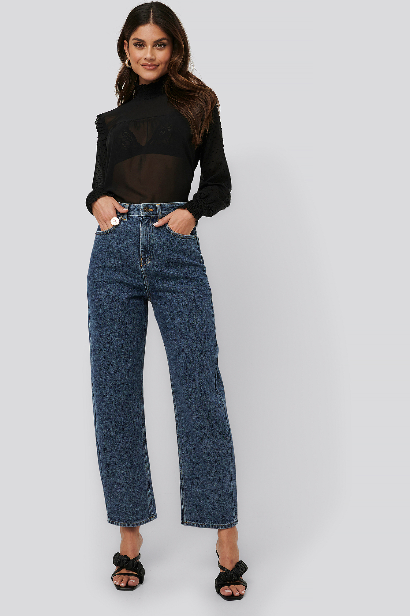 Mid Blue NA-KD Trend High Waist Oversized Jeans