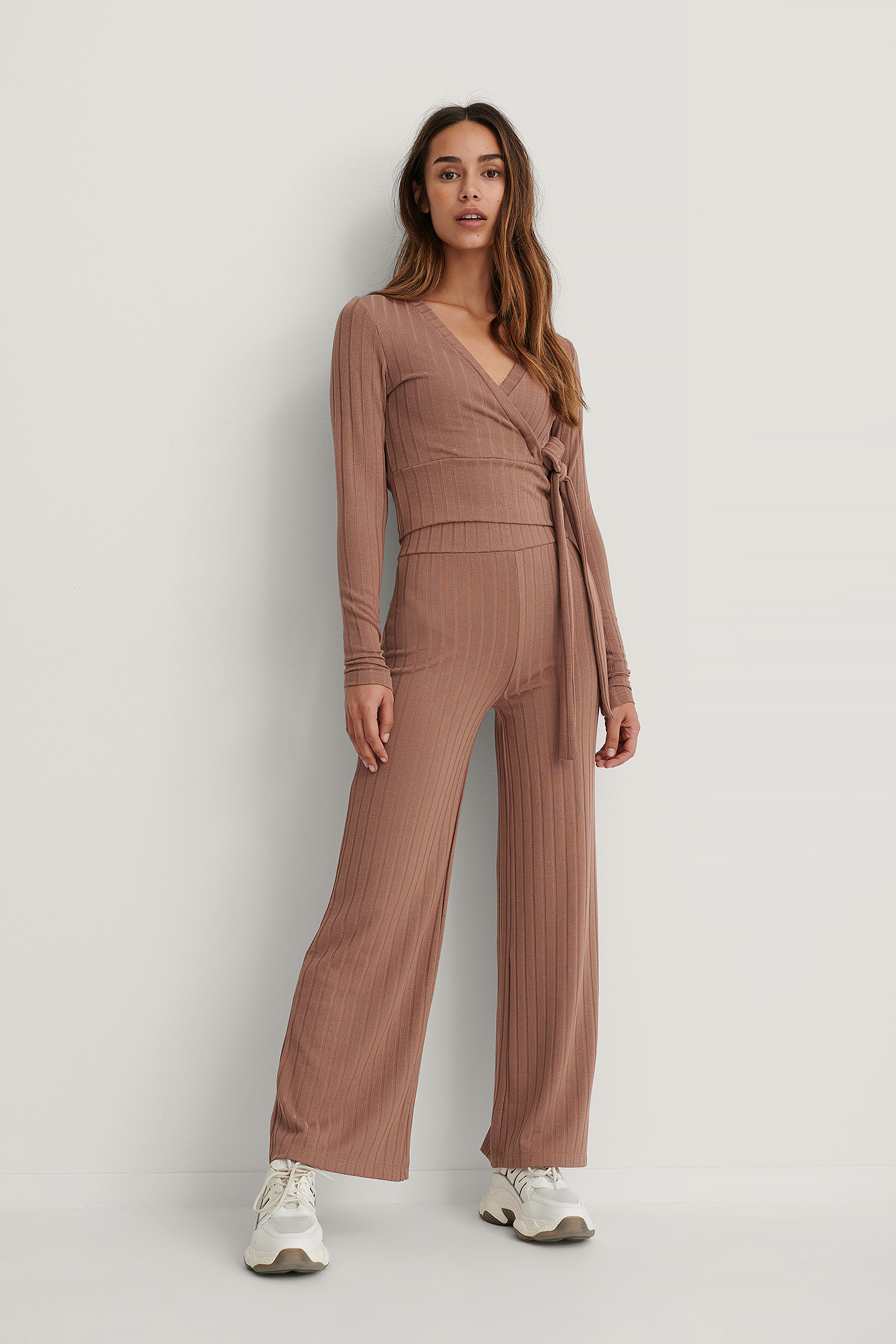 Dusty Dark Pink Pantalons Taille Haute