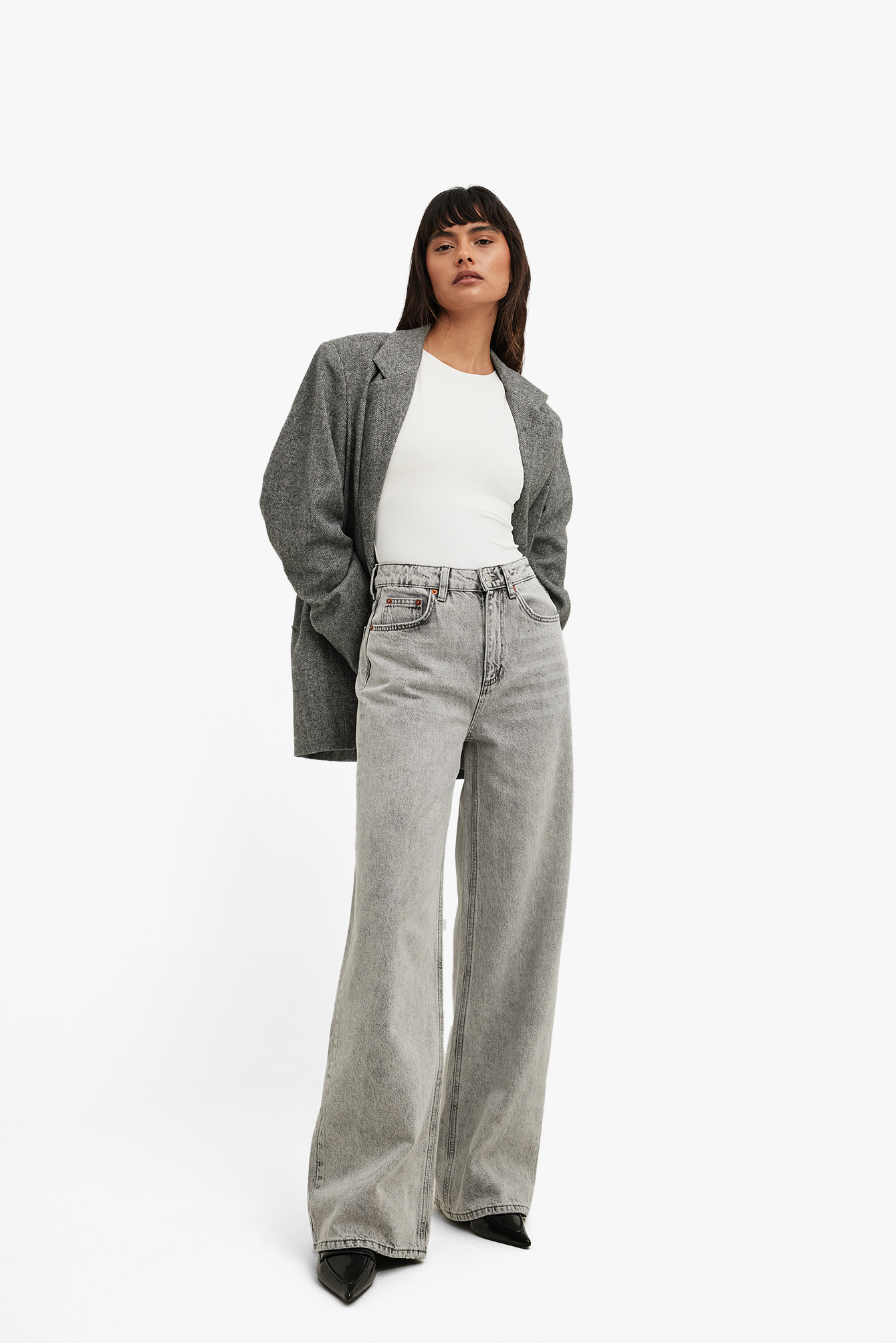 Jean large à taille haute Gris
