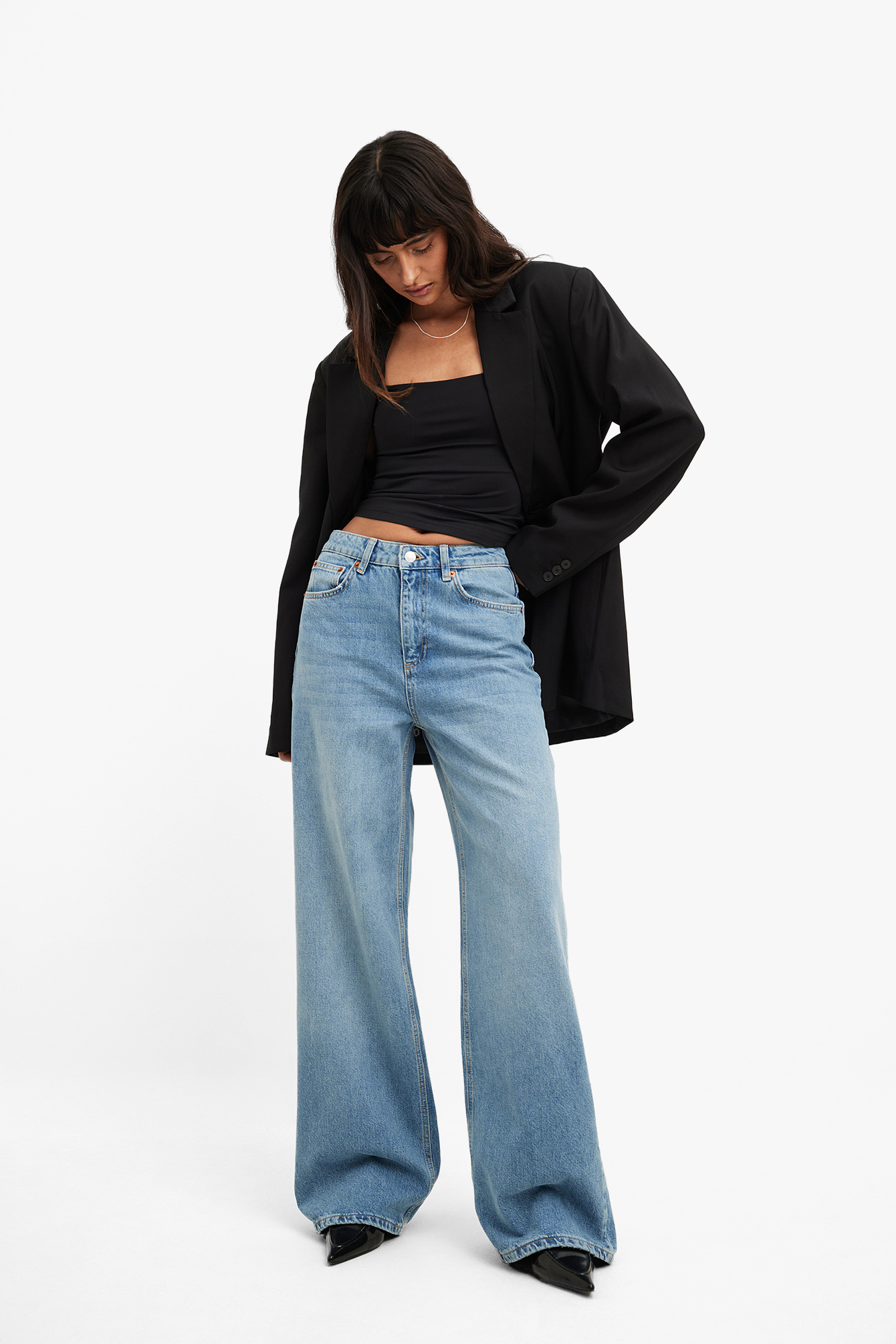 Jean large à taille haute Bleu