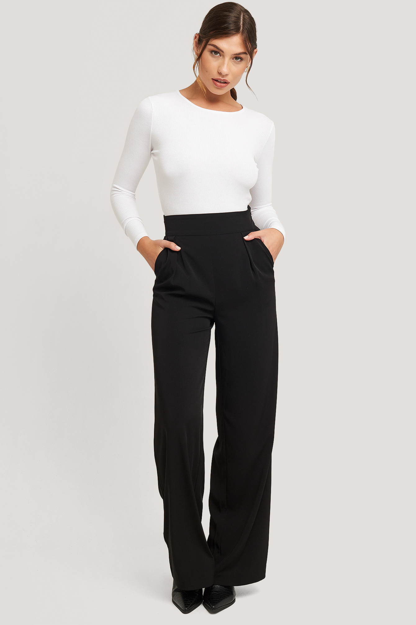 Pantalon de costume taille haute à jambe large Noir