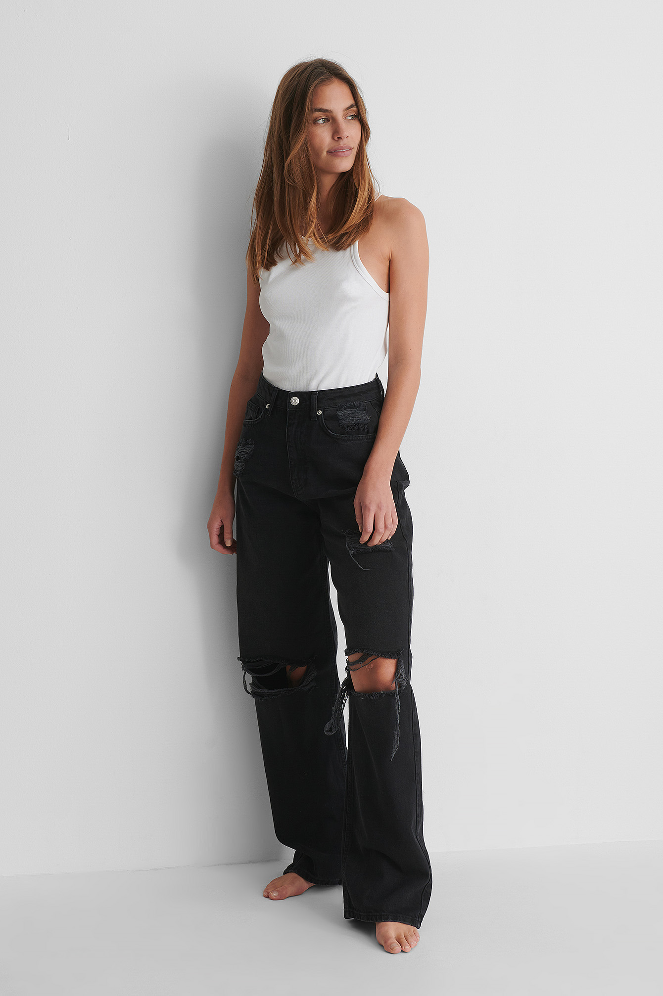 Black Biologique Jean Déchiré Jambes Larges