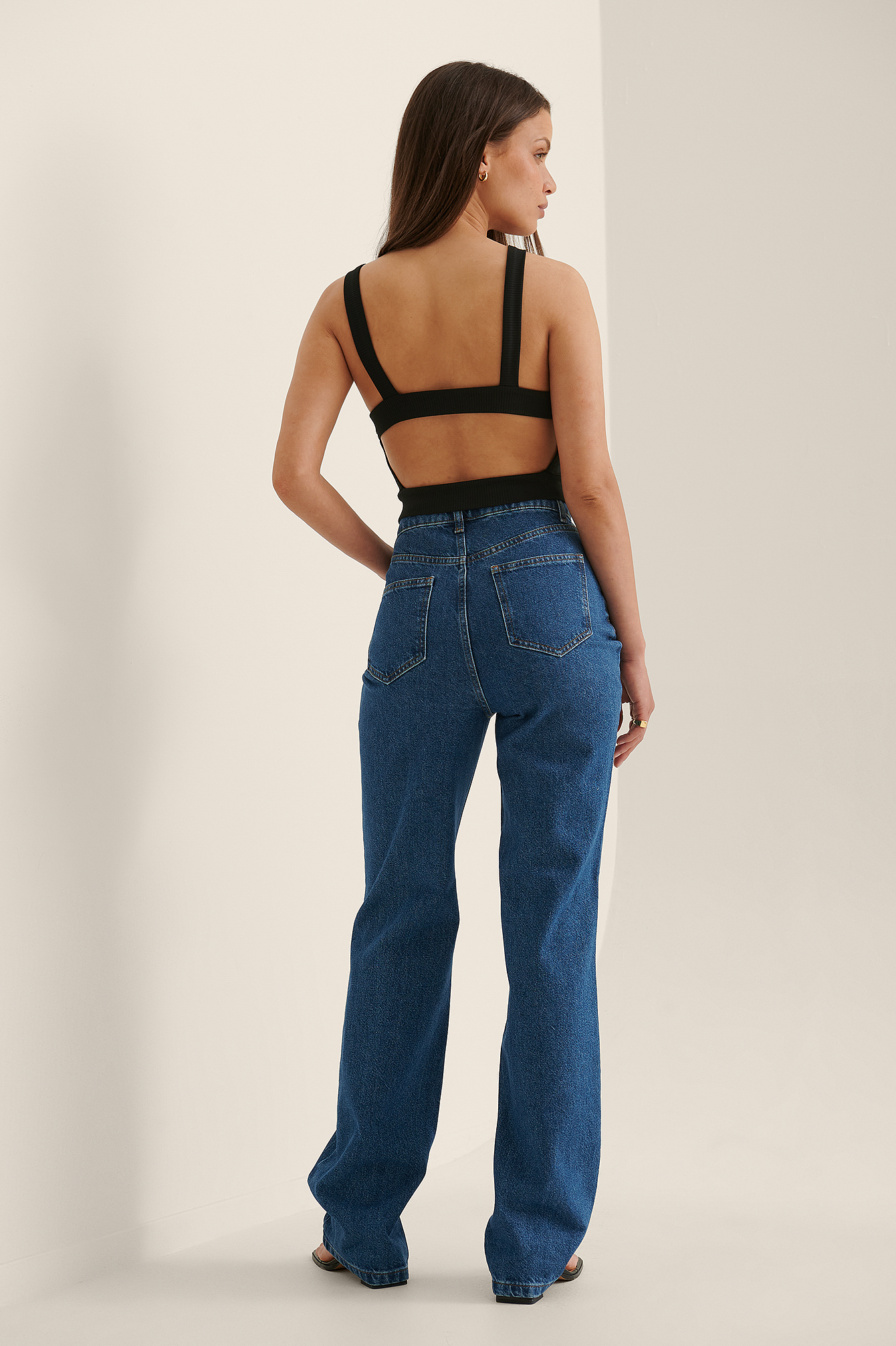 Biologique jean taille haute ample Bleu | na-kd.fr jean ample taille haute