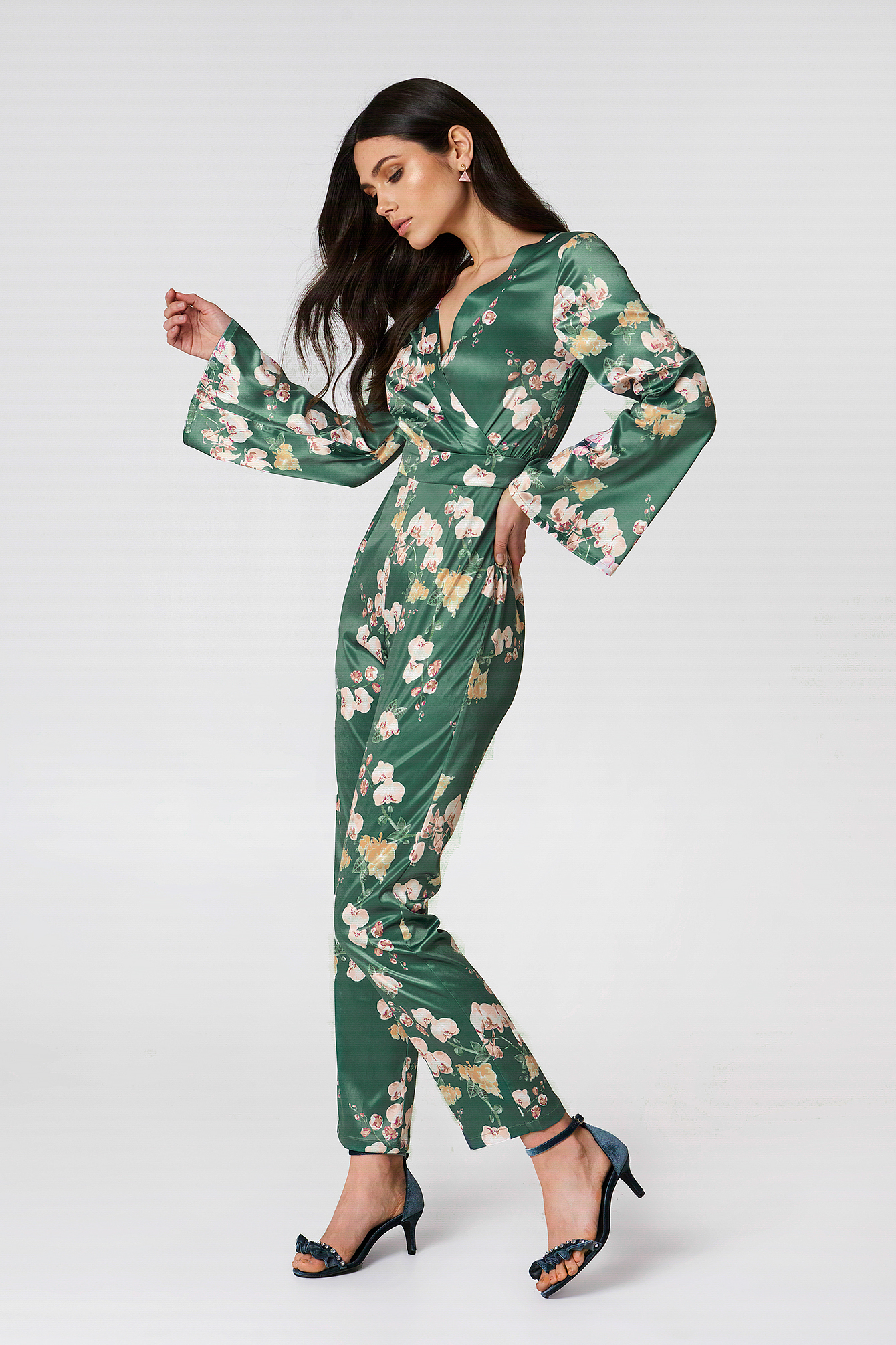 Green Orchid Print Hannalicious x NA-KD Kimono Jumpsuit