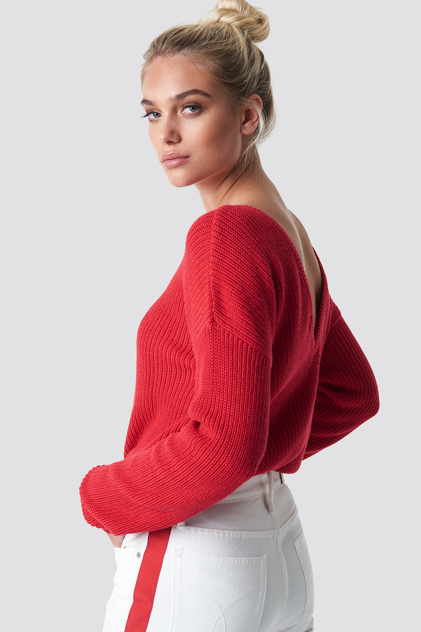 Racing Red NA-KD Knitted Deep V-neck Sweater