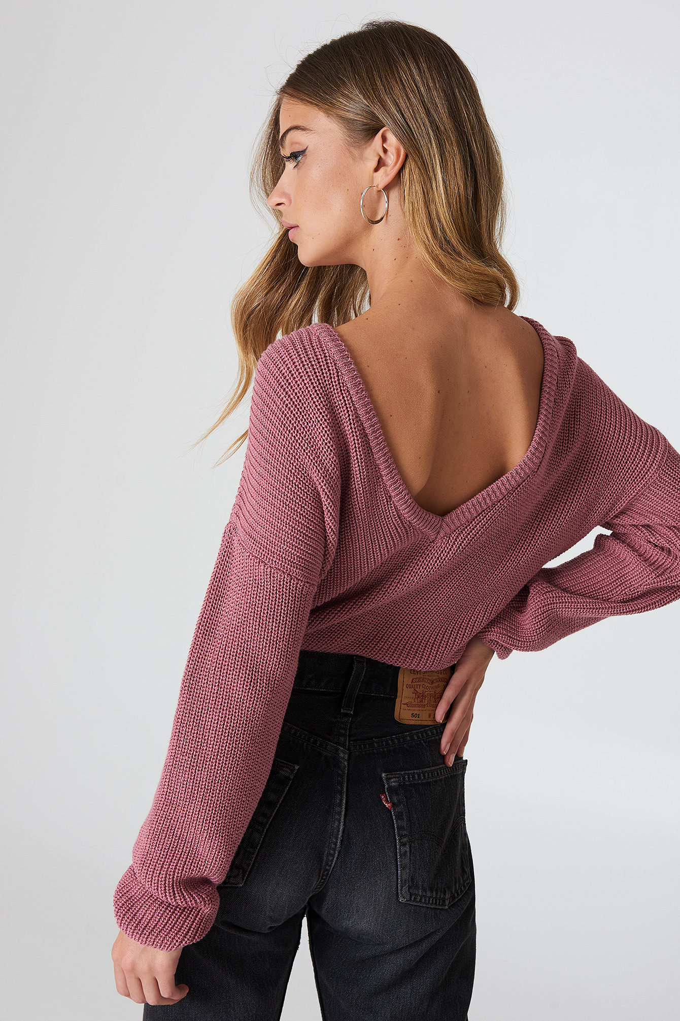 Purple Rose NA-KD Knitted Deep V-neck Sweater