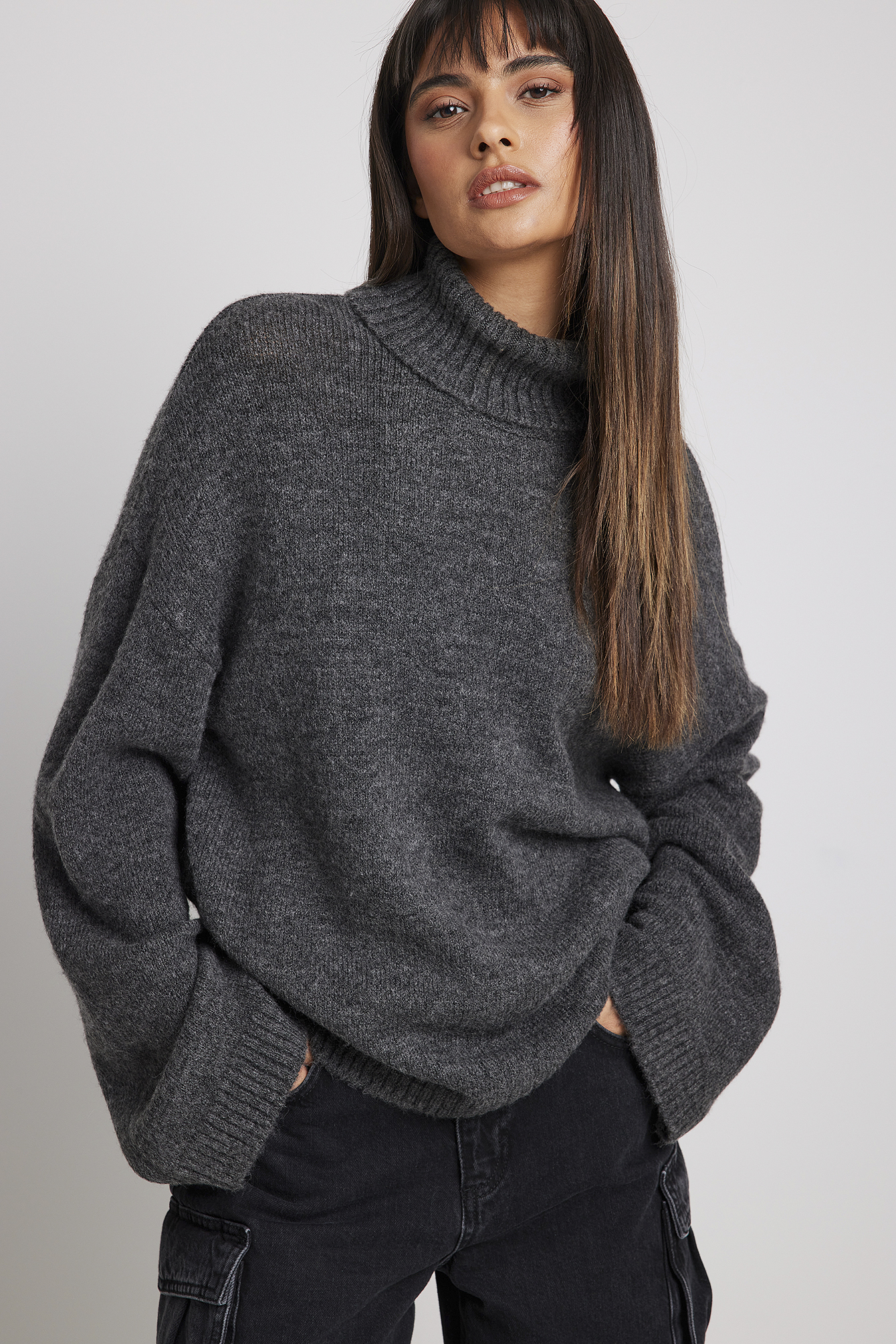 Pull en tricot à col montant Gris