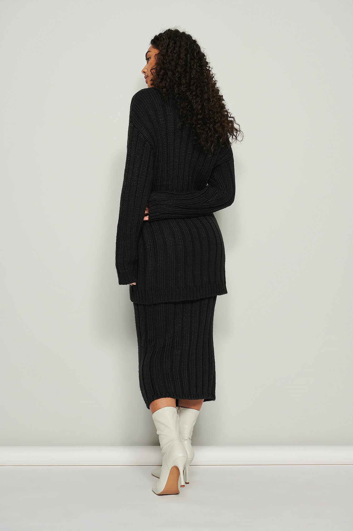 Black Jupe mi-longue en tricot