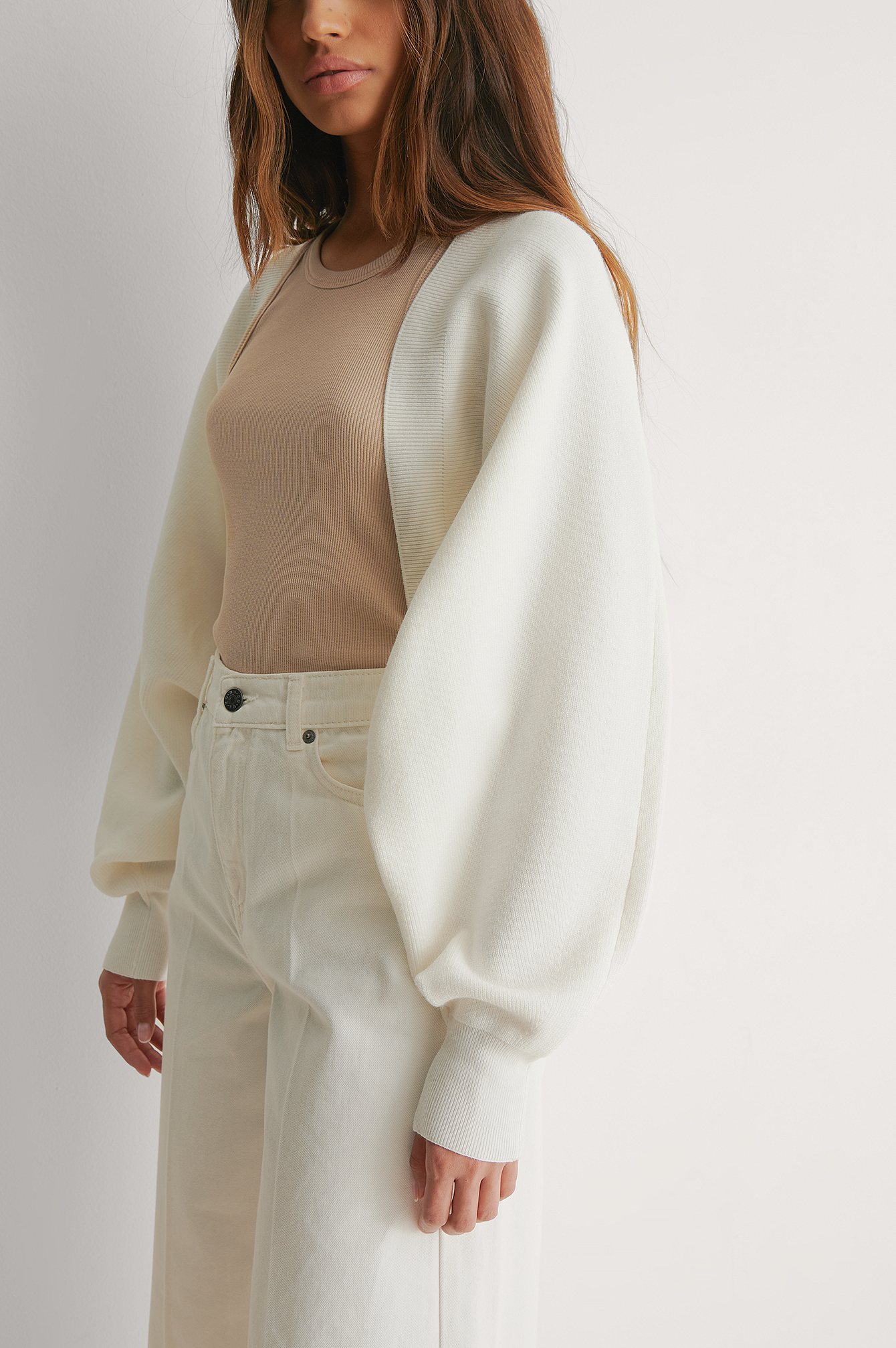 Offwhite Knot Detail Knitted Bolero