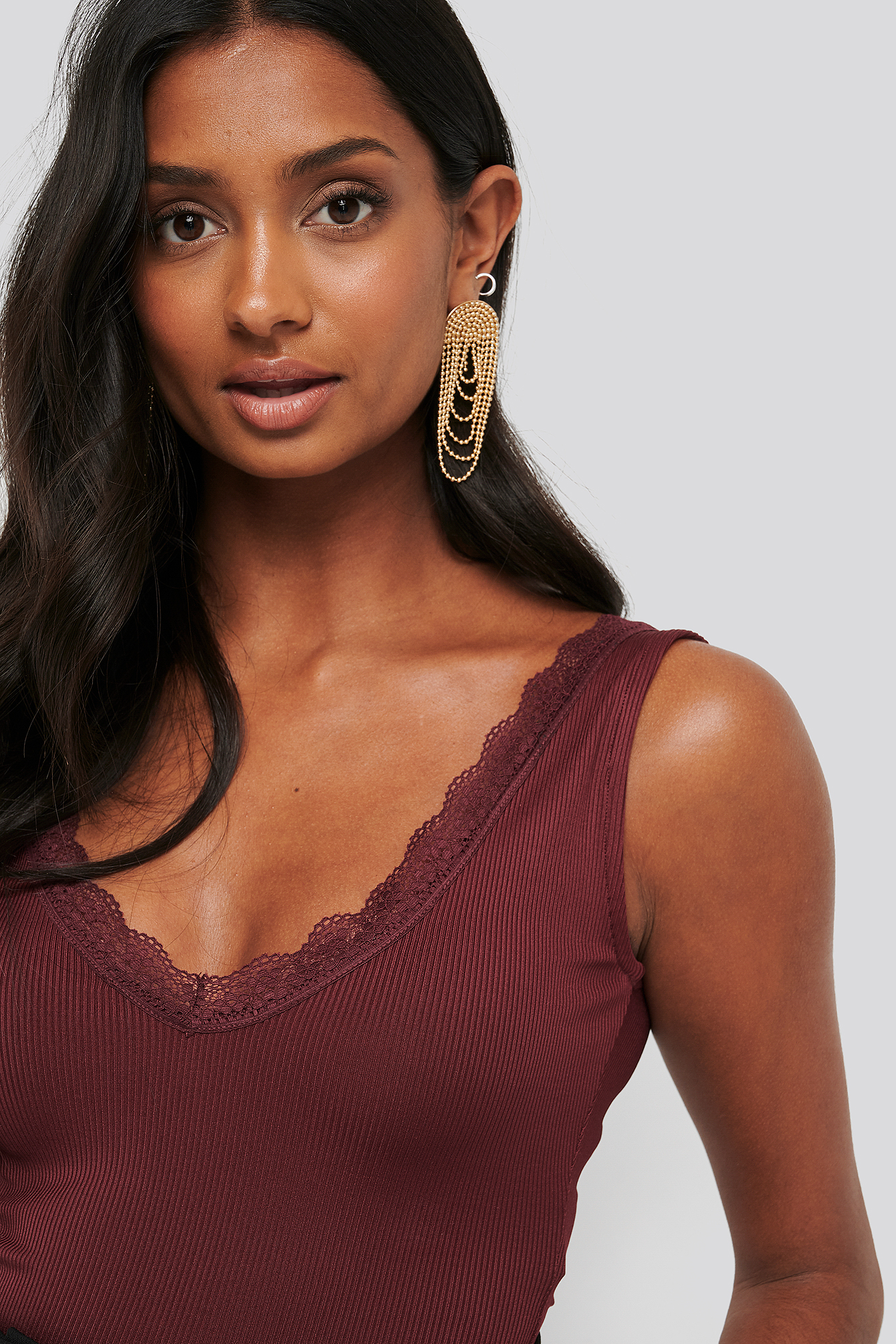 Burgundy Lace Detail Crop Singlet