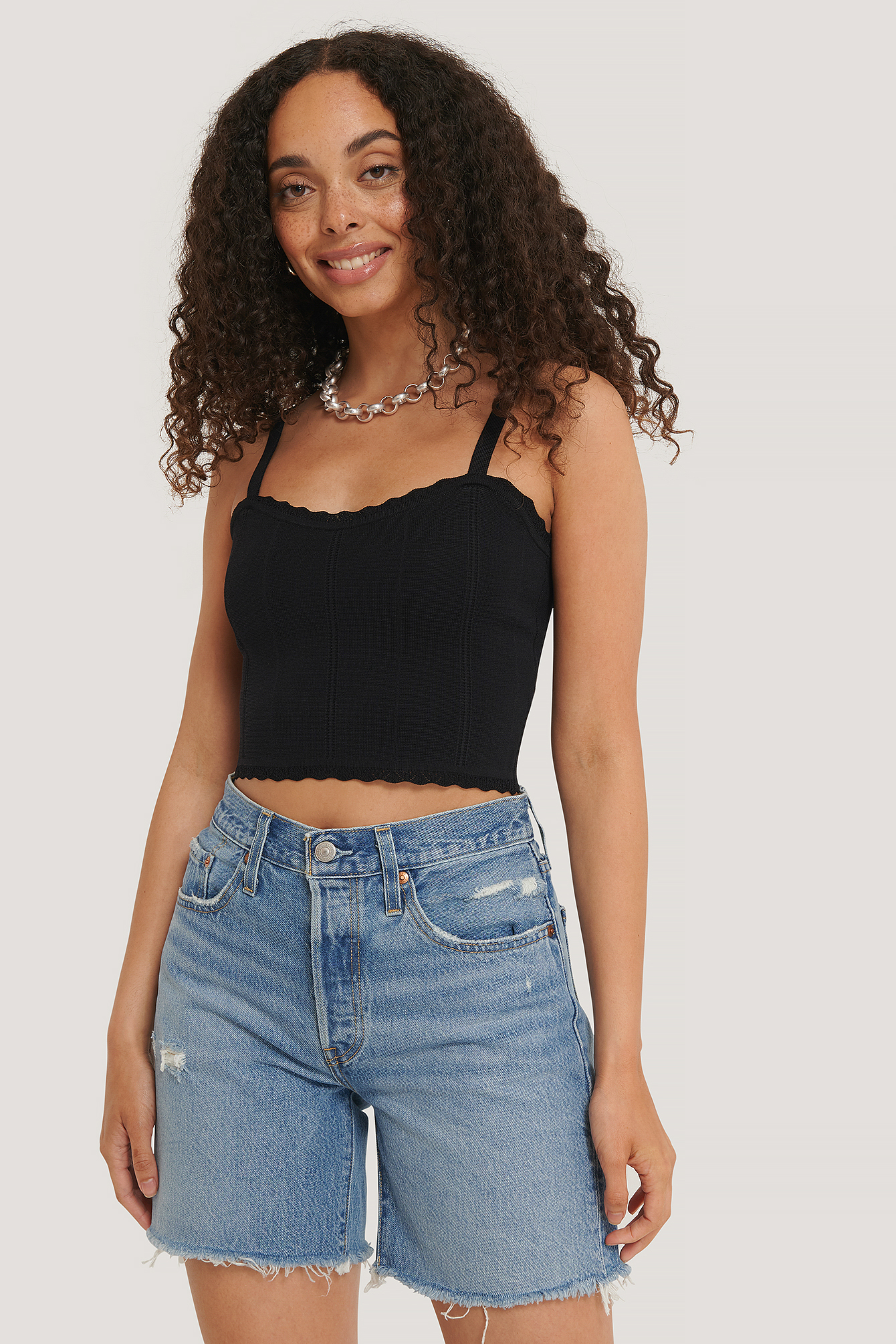 Black Débardeur En Maille Avec Détail En Dentelle