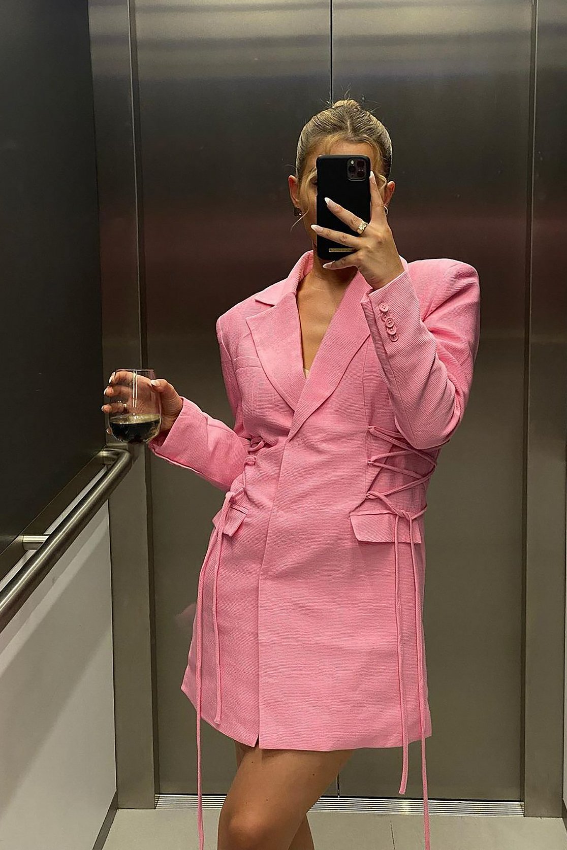 Pink Robe Blazer Avec Détails De Lacet