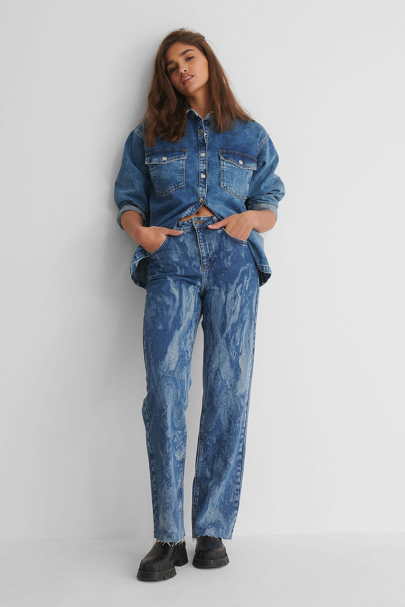 Mid Blue Laser Tie Dye Straight Jeans