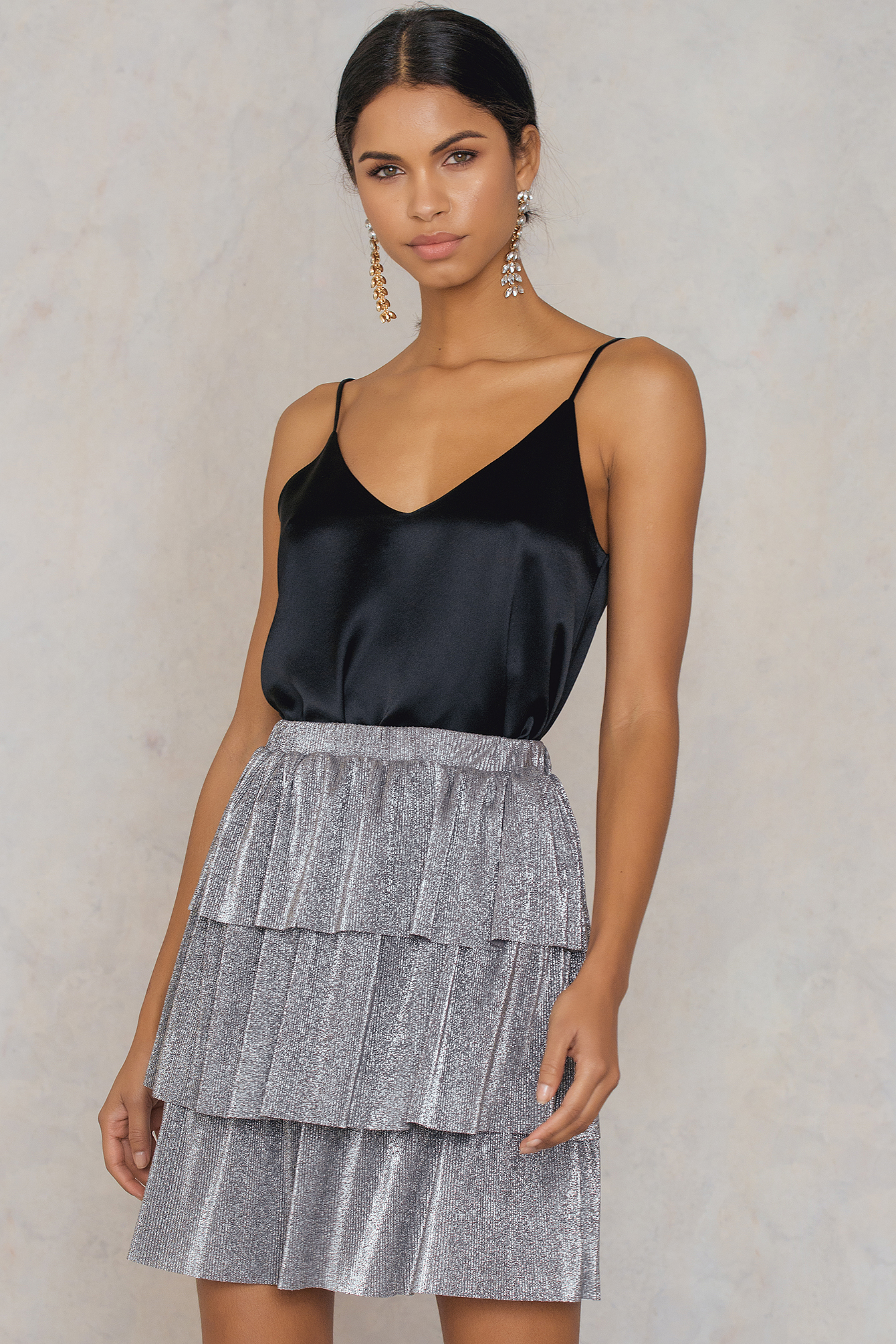 Silver NA-KD Party Layer Metallic Mini skirt