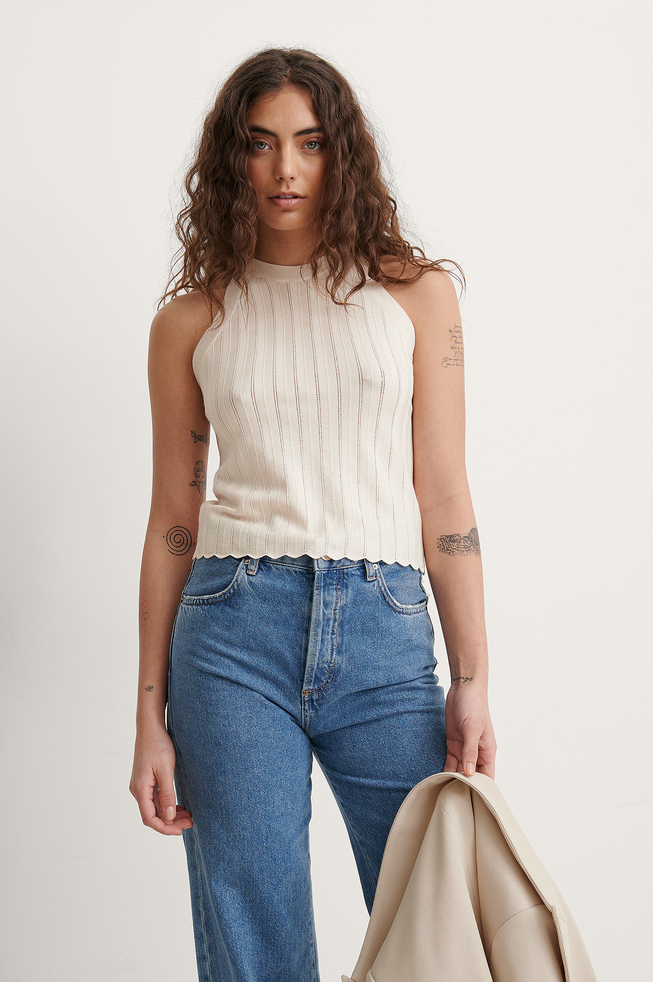 White Maillot De Corps En Maille