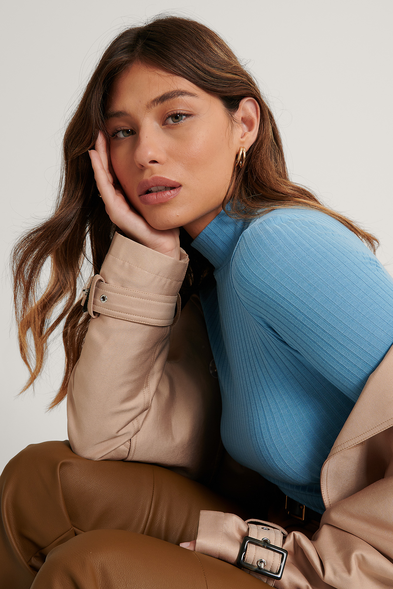 Dusty Blue Polo Côtelé À Manches Longues