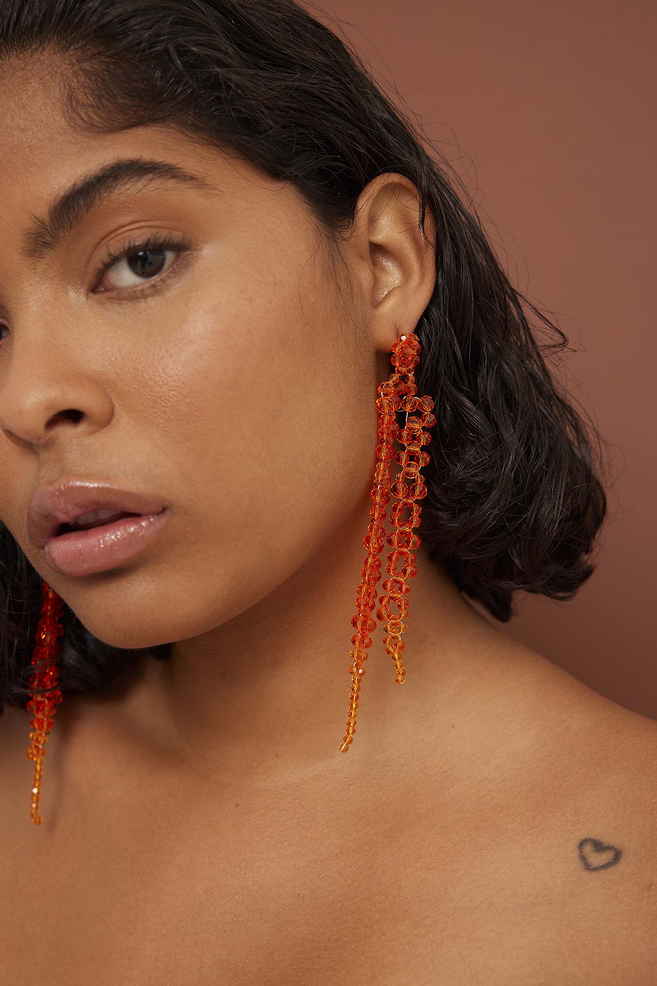 Orange Long Strass Earrings