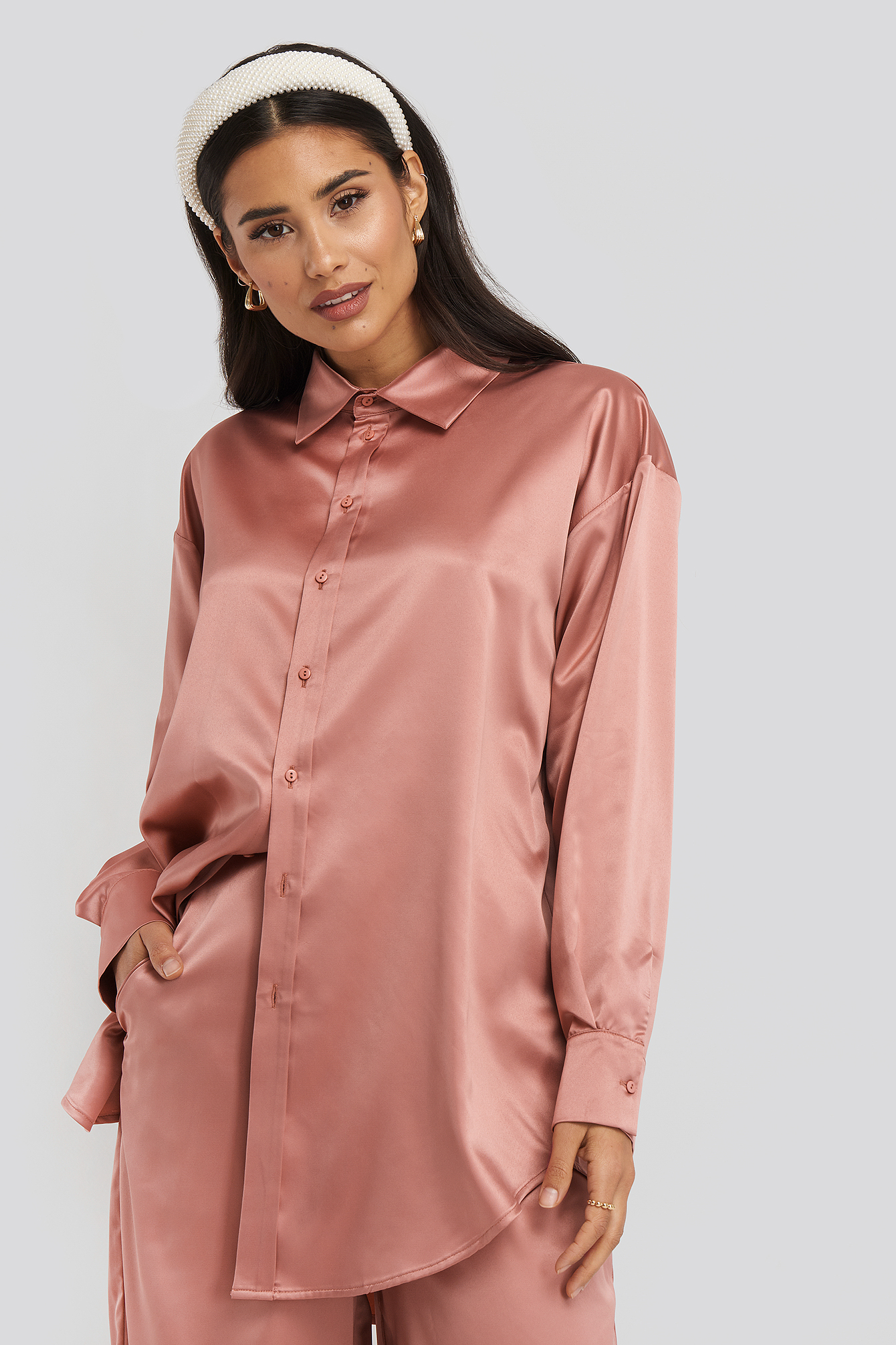 Dark Pink Longline Satin Shirt