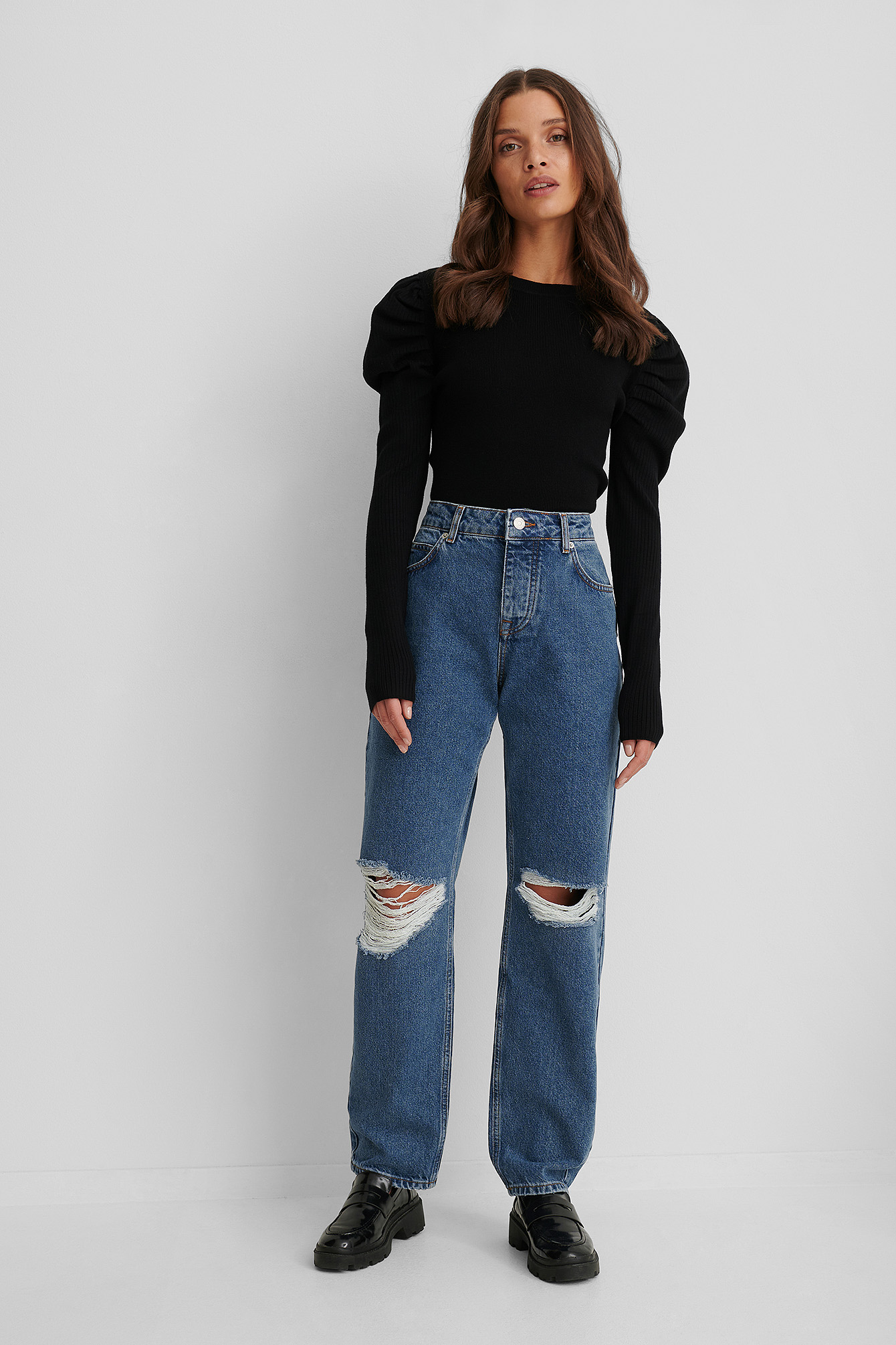 Mid Blue Jeans Déchirés