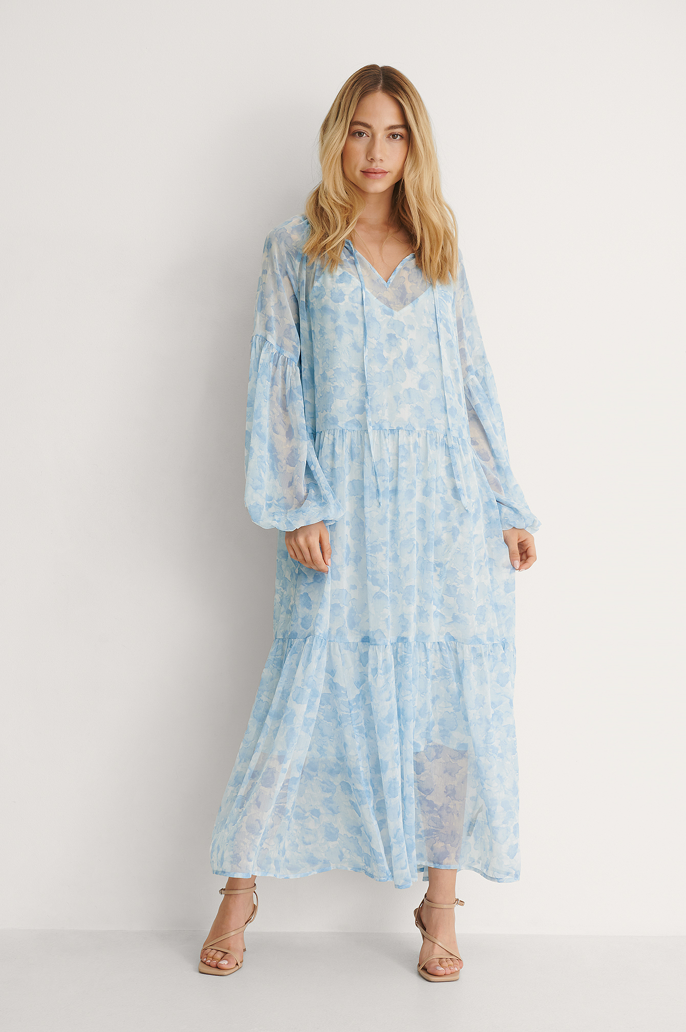 Watercolor Blue Recyclée robe Maxi transparente