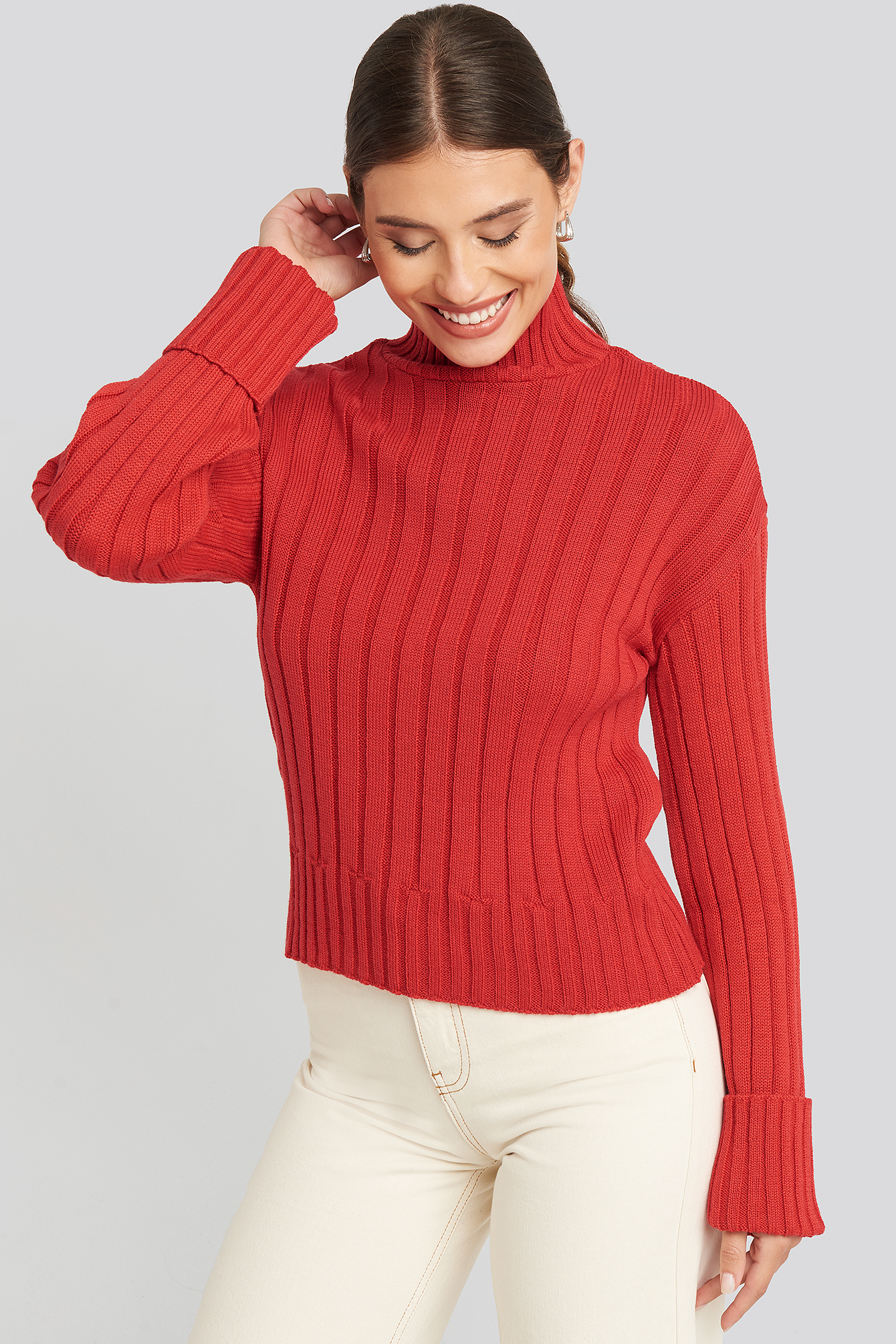 Red Merino Wool Blend Ribbed Sweatshirt