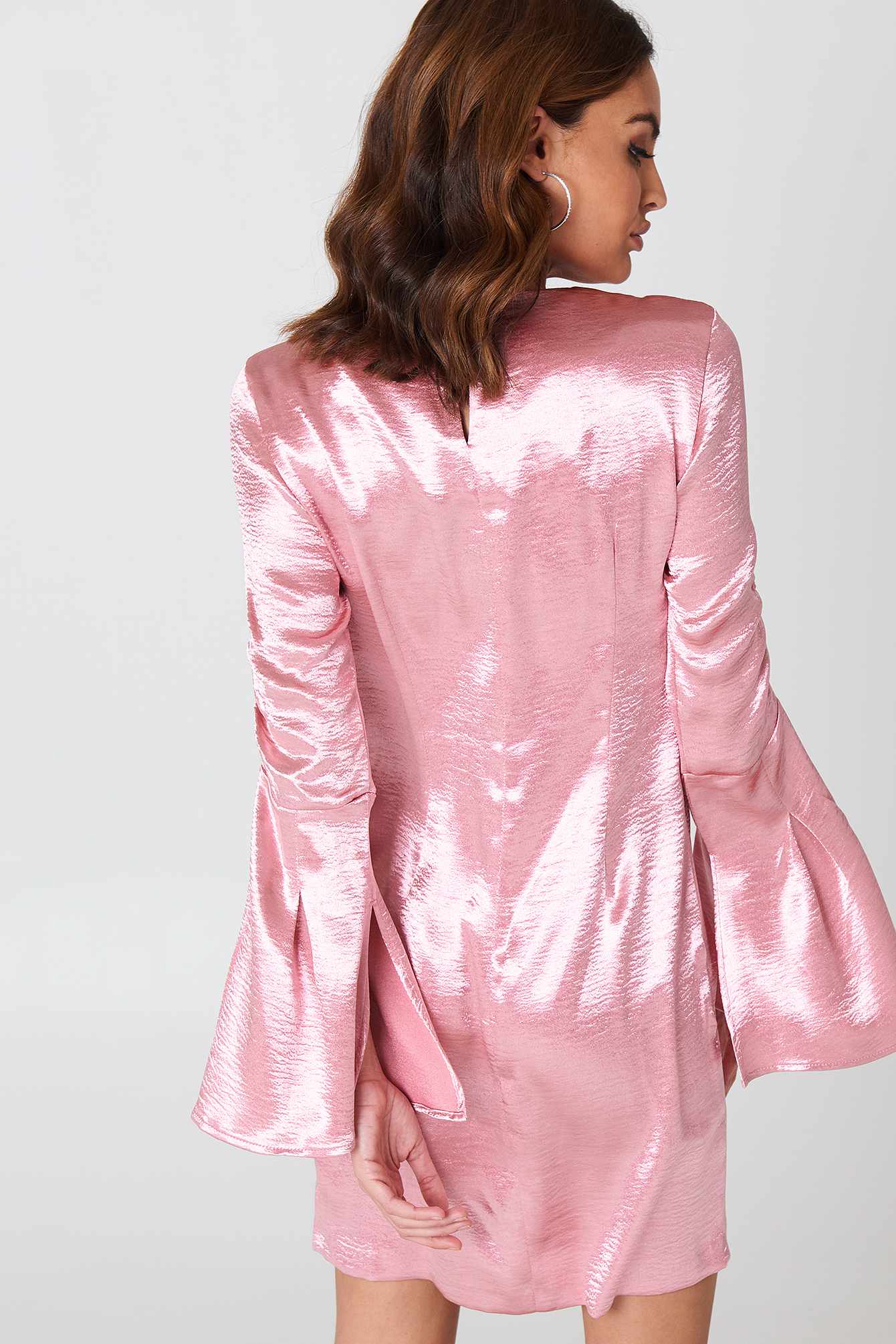 Ballet Pink Metallic Gathered Sleeve Mini Dress