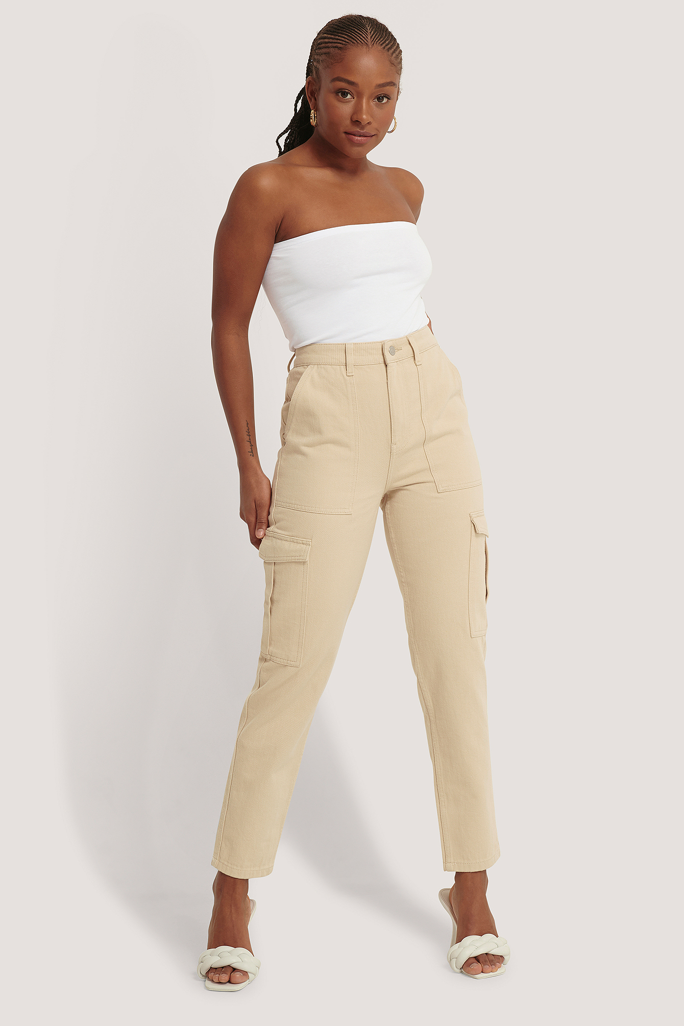 Beige Jean Taille Mi-Haute