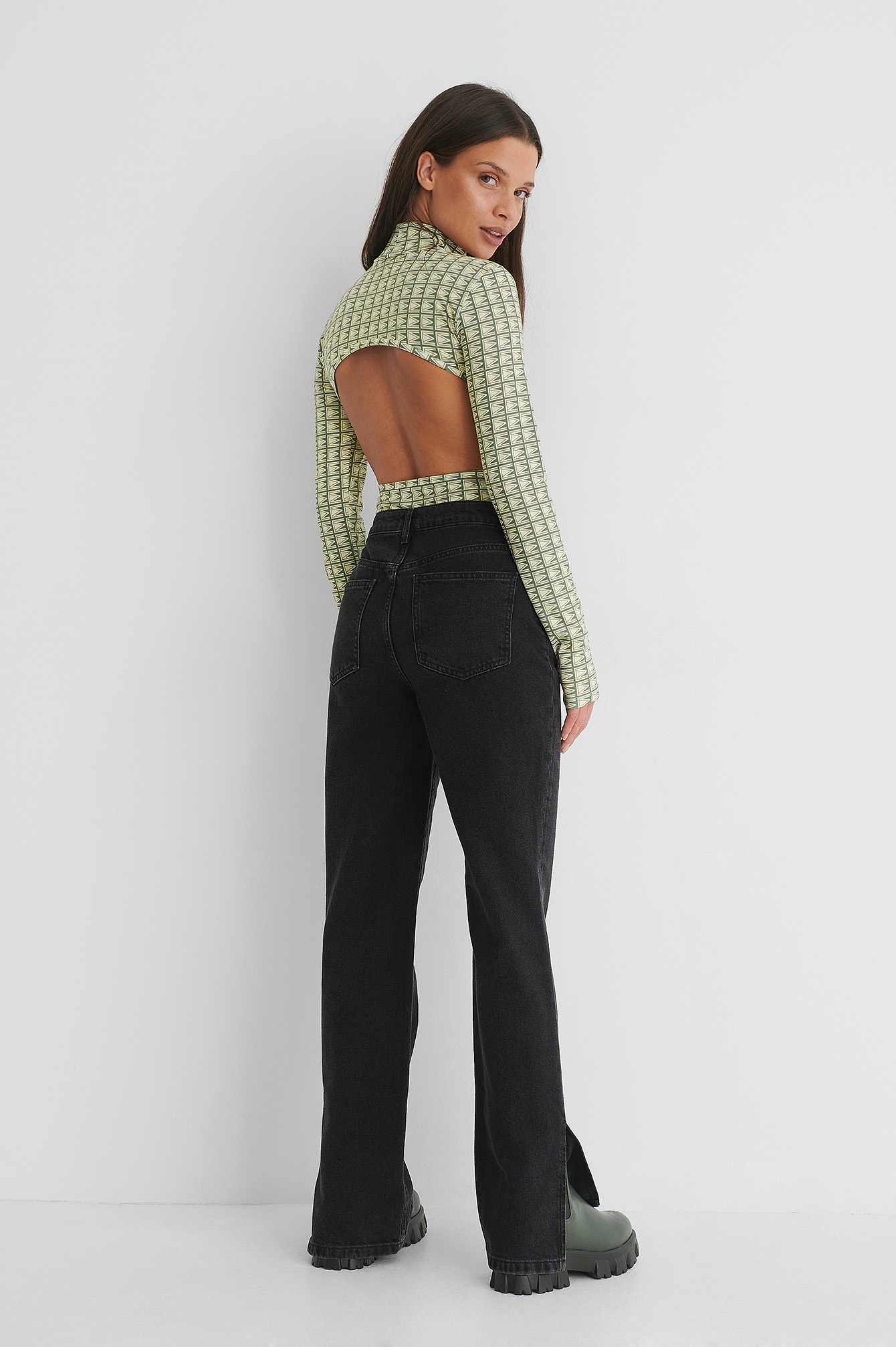 Washed Black Biologique Jean Droit Taille Mi-haute