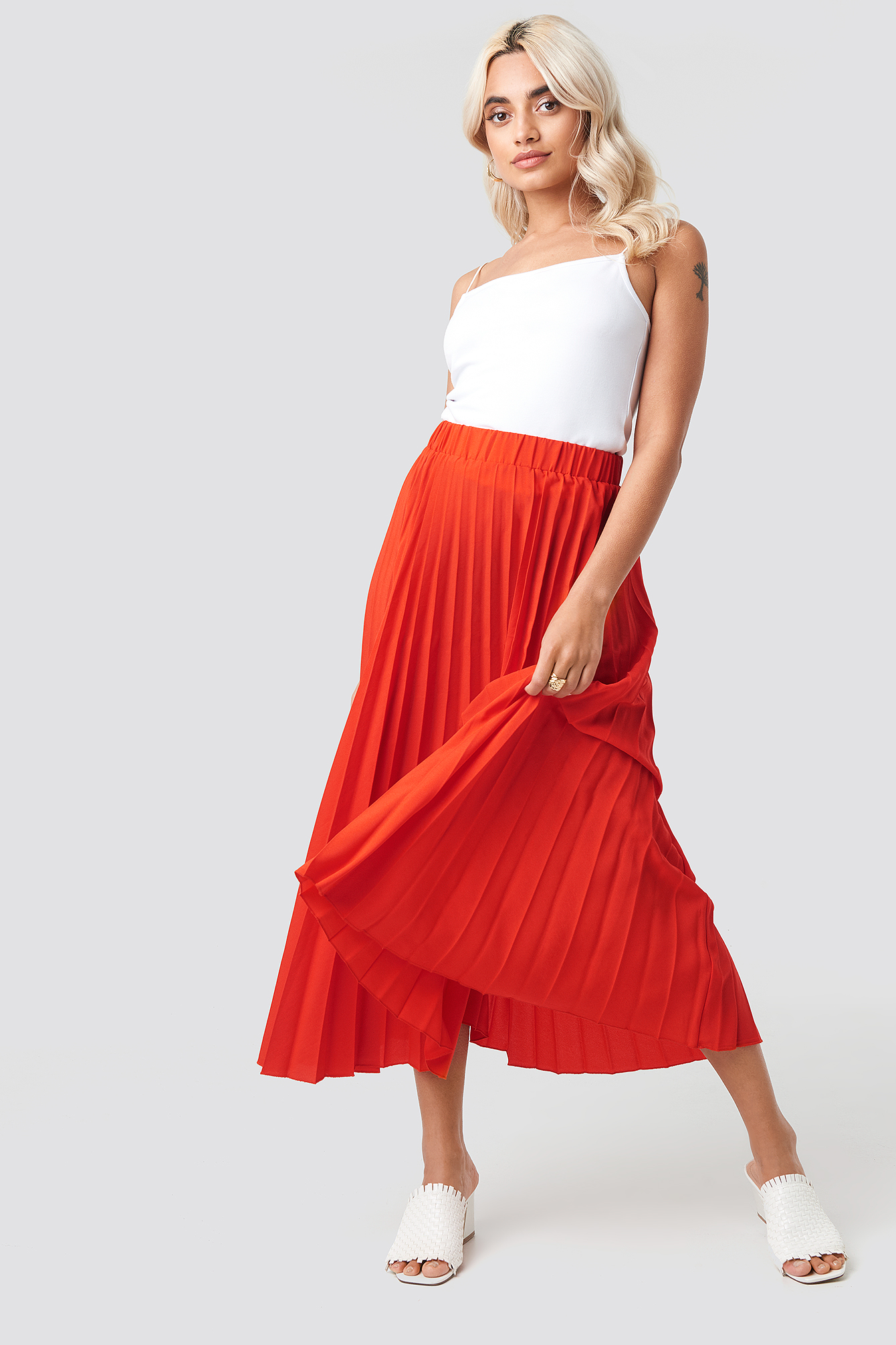 Red Midi Pleated Skirt